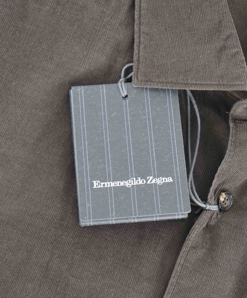 $650 ERMENEGILDO ZEGNA - Brown Corduroy Button Down Shirt - M