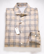 $395 ELEVENTY - *Linen/Cotton* Brown White Check Dress Shirt - S
