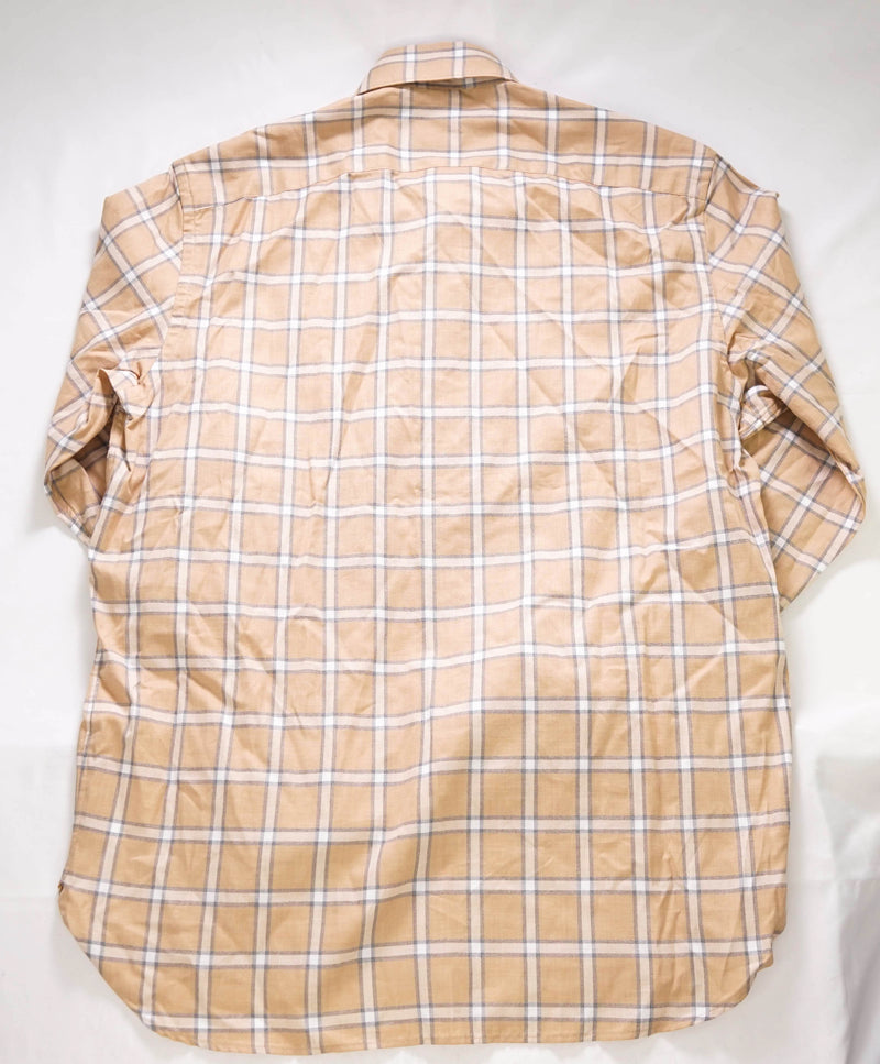$495 ELEVENTY - Cotton Brown White Windowpane Check Dress Shirt - M