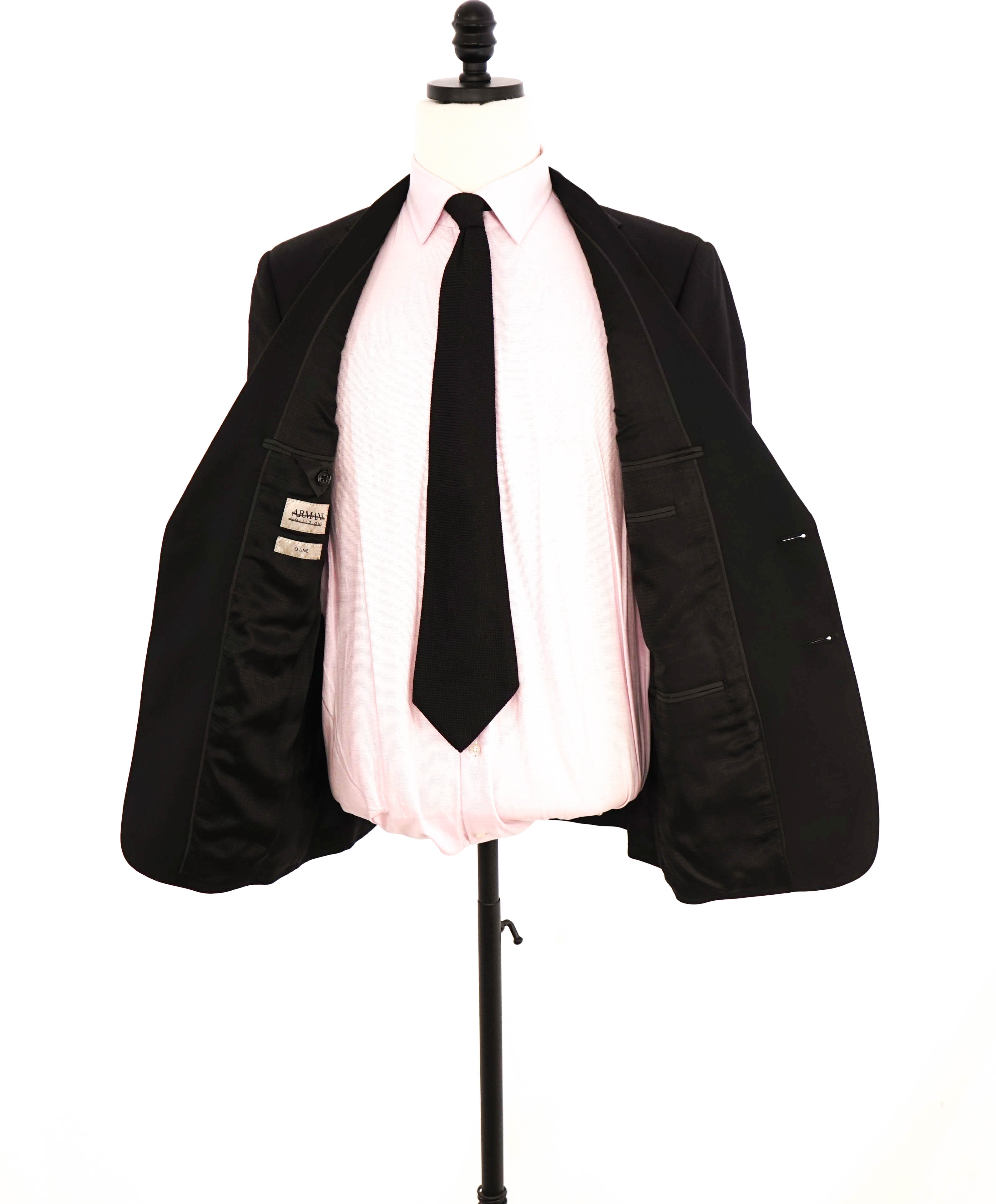 ARMANI COLLEZIONI -  "G Line" Modern Solid Black Notch Lapel Suit - 38S