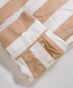 $345 ELEVENTY - Camel/White Cotton Broad Stripe Button Front Shirt - M