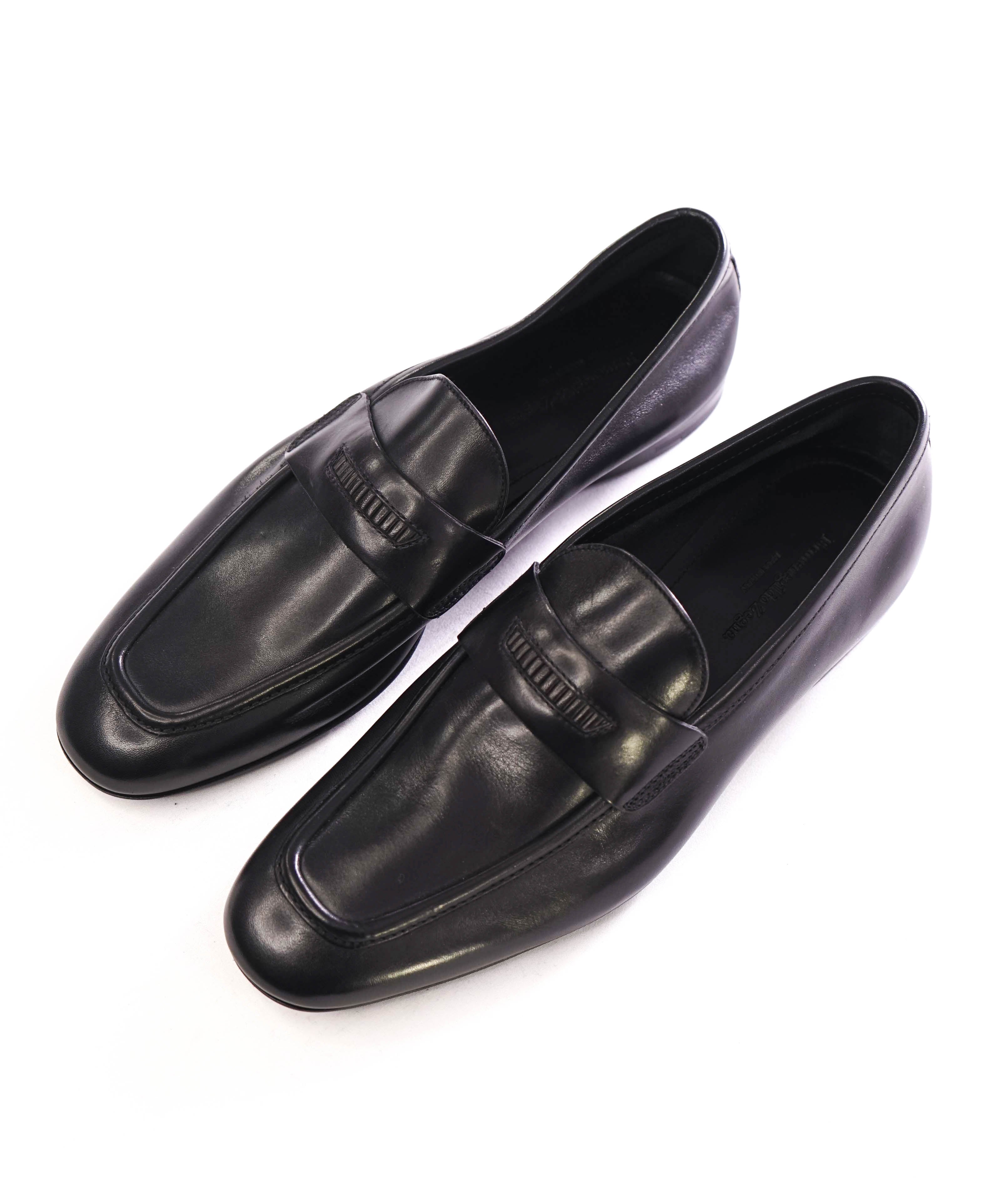$960 ERMENEGILDO ZEGNA - Black Mock Penny Venetian Loafers - 8 US 7EU