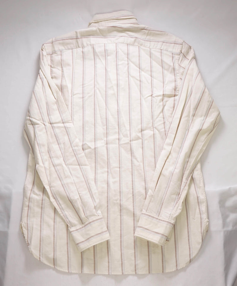 $495 ELEVENTY - Ivory Stripe *POPOVER* Button Dress Shirt - M