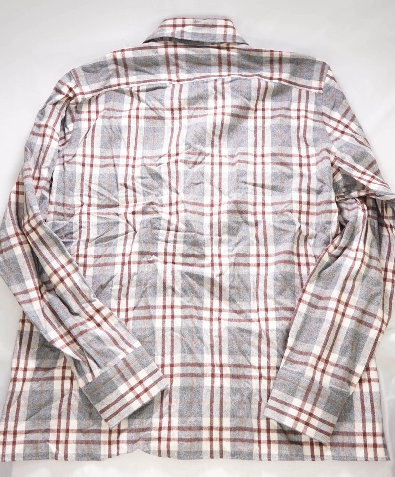 $595 ELEVENTY PLATINUM - FLANNEL Cotton Gray/Burgundy Shirt Jacket Coat - XL