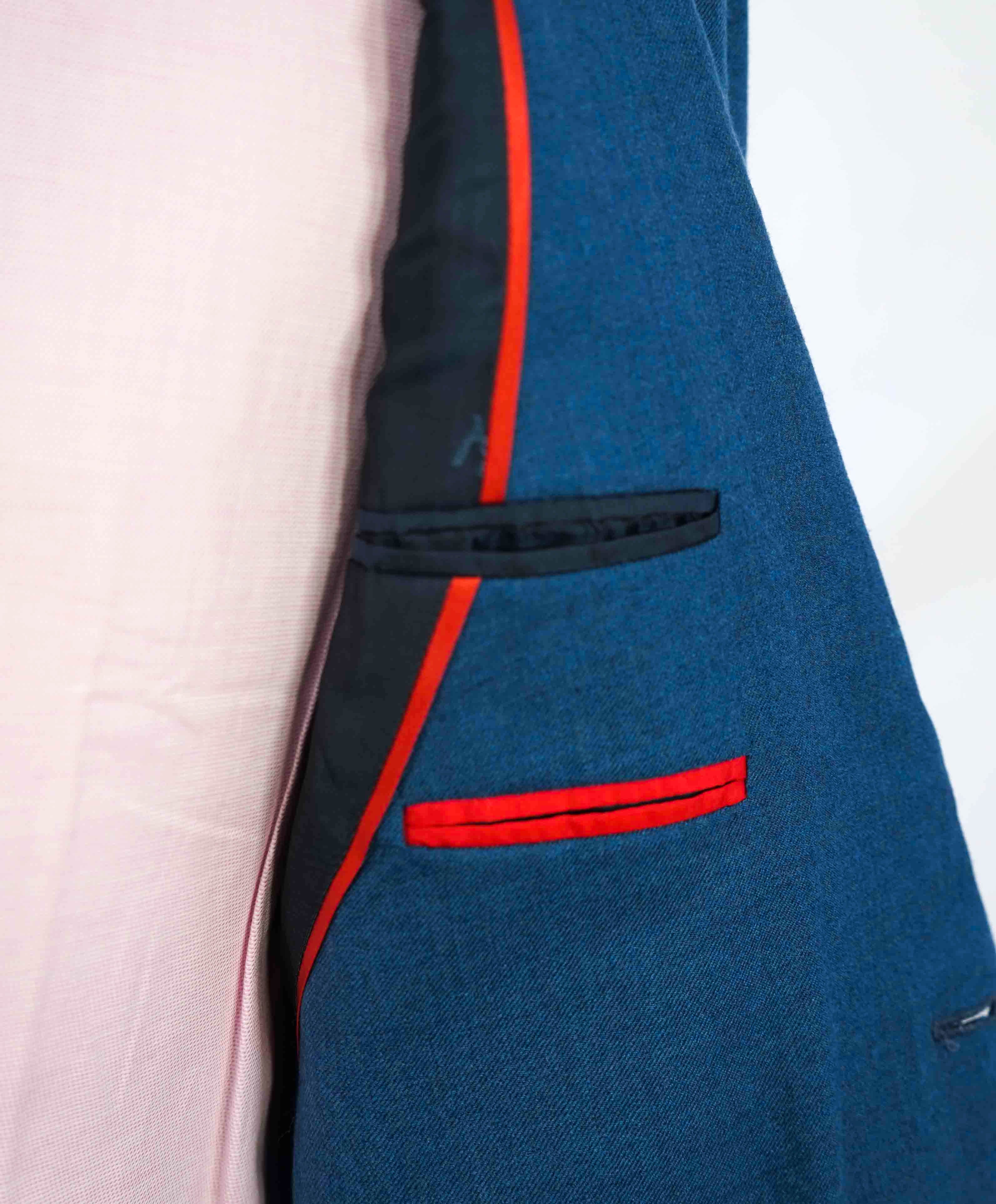 $4,695 ISAIA - 93% CASHMERE 7% SILK Teal Blue Logo Blazer - 42L