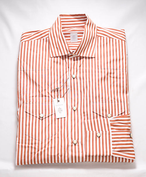 $395 ELEVENTY - Stripe *Wide Spread Collar* Snap Texas Style Western Shirt - M