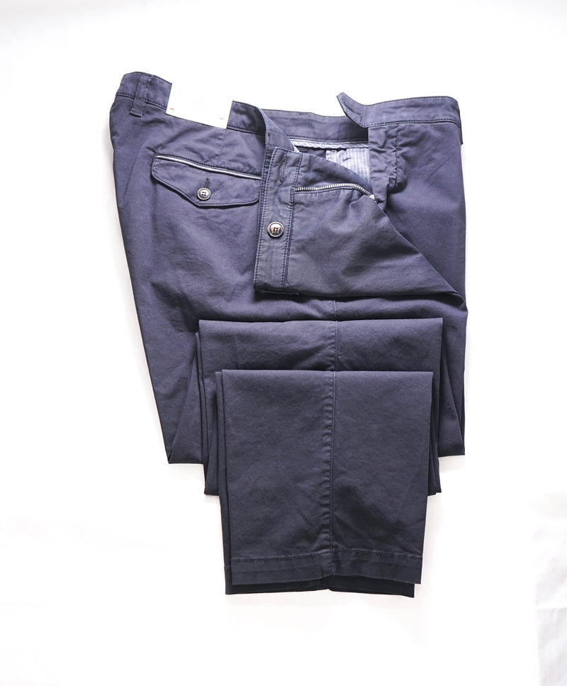 $295 ELEVENTY - Contrast Piping Navy Blue Cotton Chino Pants - 32W