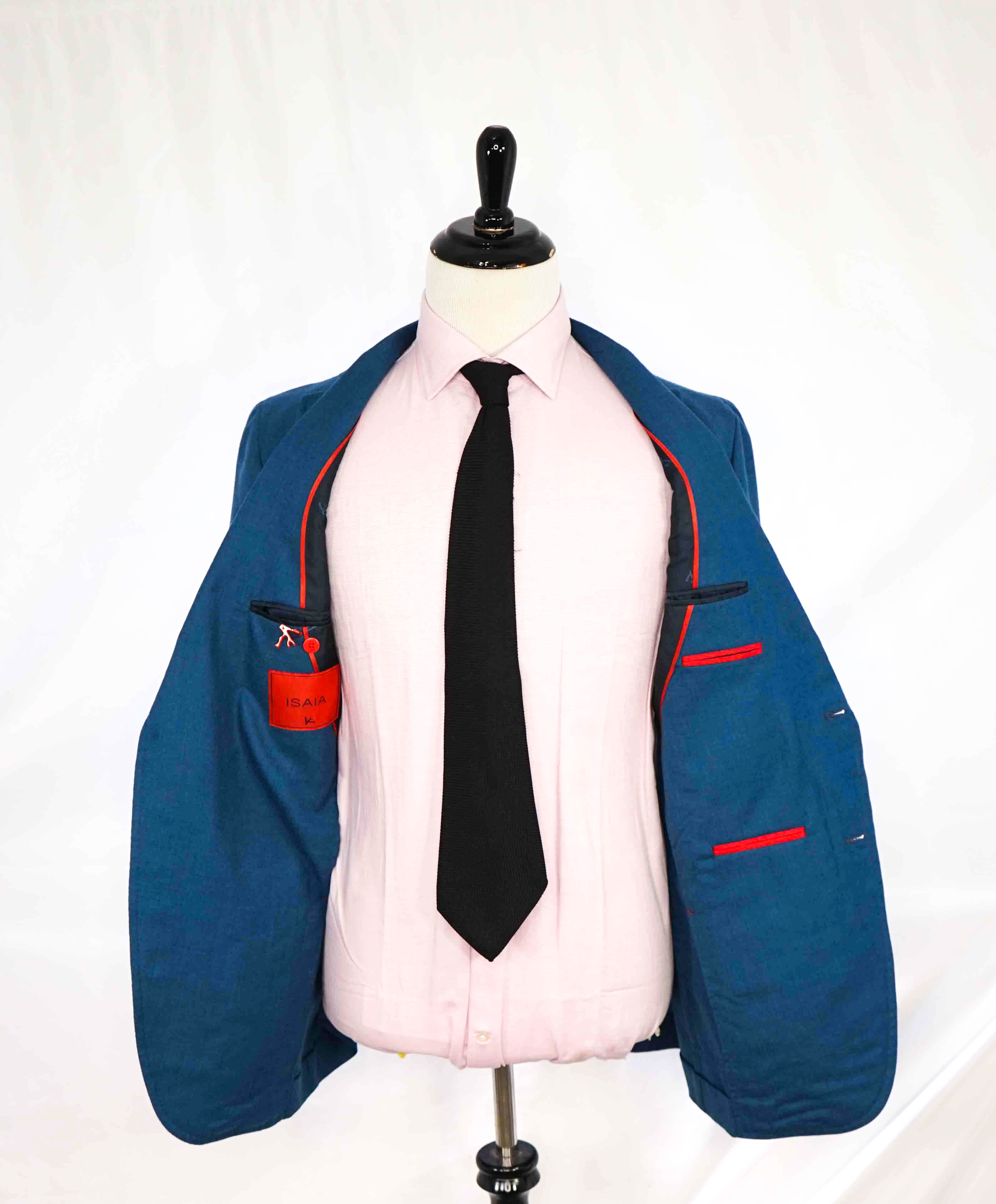 $4,695 ISAIA - 93% CASHMERE 7% SILK Teal Blue Logo Blazer - 42L