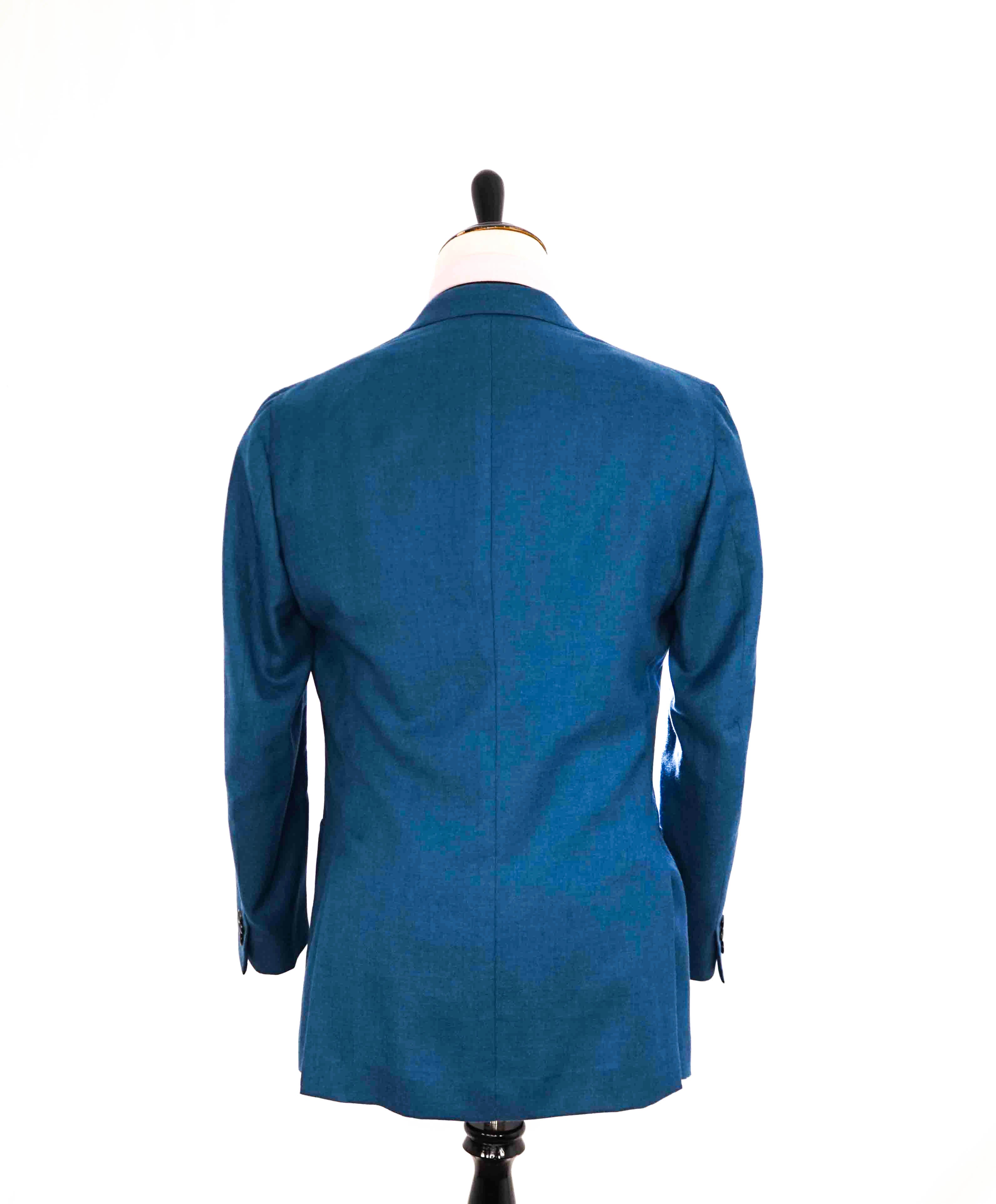 $4,695 ISAIA - 93% CASHMERE 7% SILK Teal Blue Logo Blazer - 42L