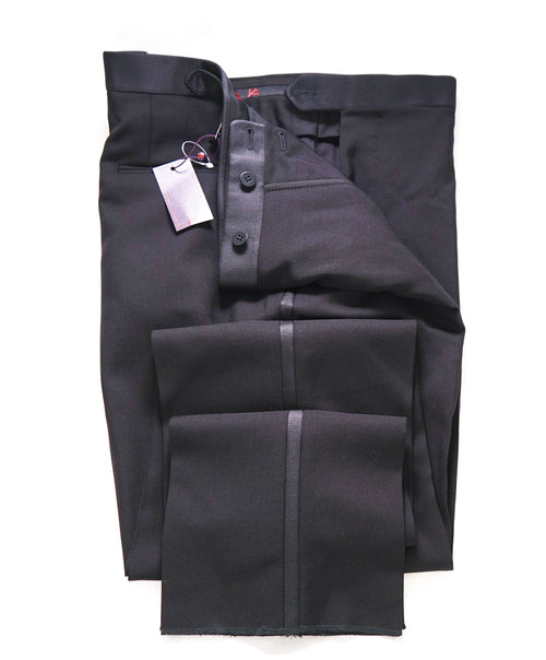 ISAIA - Wool & MOHAIR *SIDE TABS* Black Tux Dress Pants Flat Front- 35W