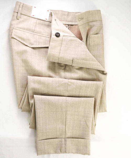 $795 ELEVENTY - WOOL Neutral Cuffed Patch Pocket Flat Front Dress Pants- 33W