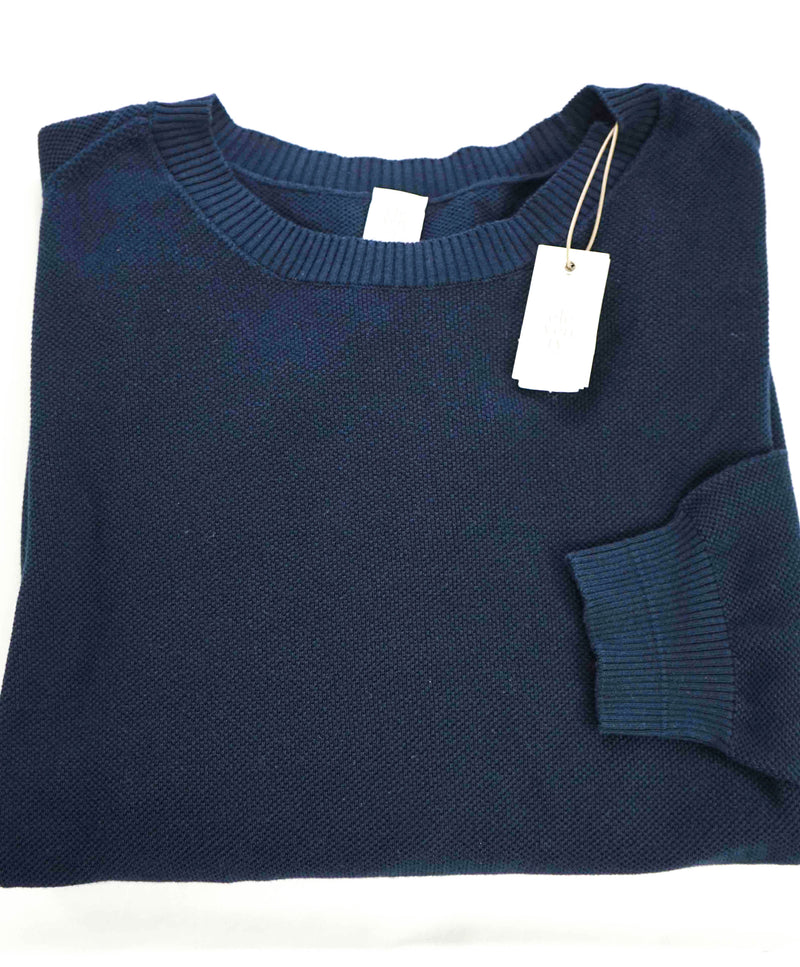 $495 ELEVENTY - *COTTON* Navy Blue Pique Crewneck Sweater - XL