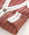 $795 ELEVENTY - Pastel Pink Cotton Cable Knit Tipped Cardigan Sweater- L