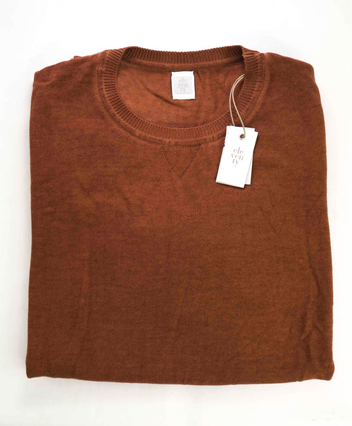 $645 ELEVENTY - *COTTON* Rust Pique Short Sleeve Crewneck Sweater - XL