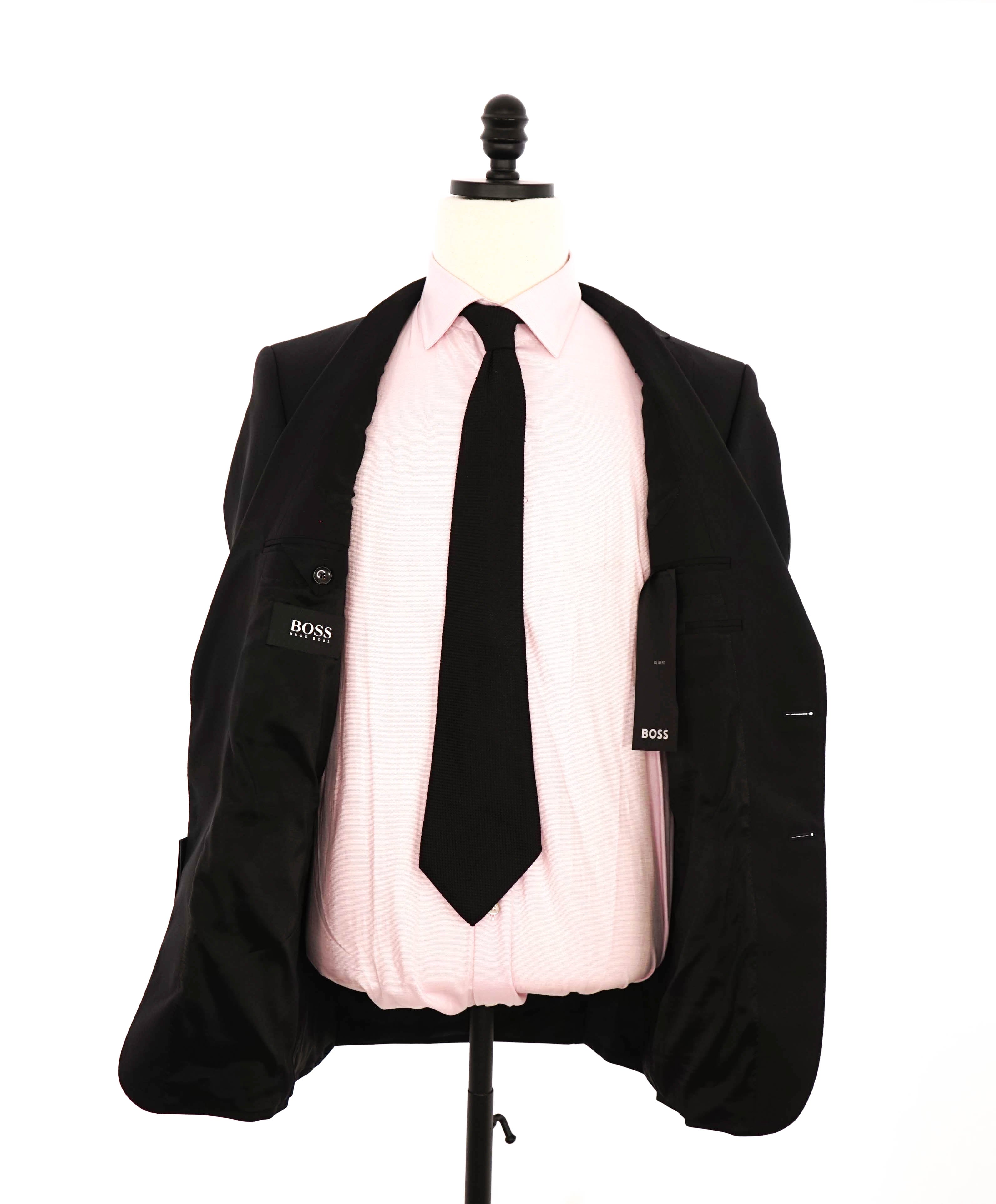 HUGO BOSS - "SLIM" Notch Lapel Solid Black Suit - 40R