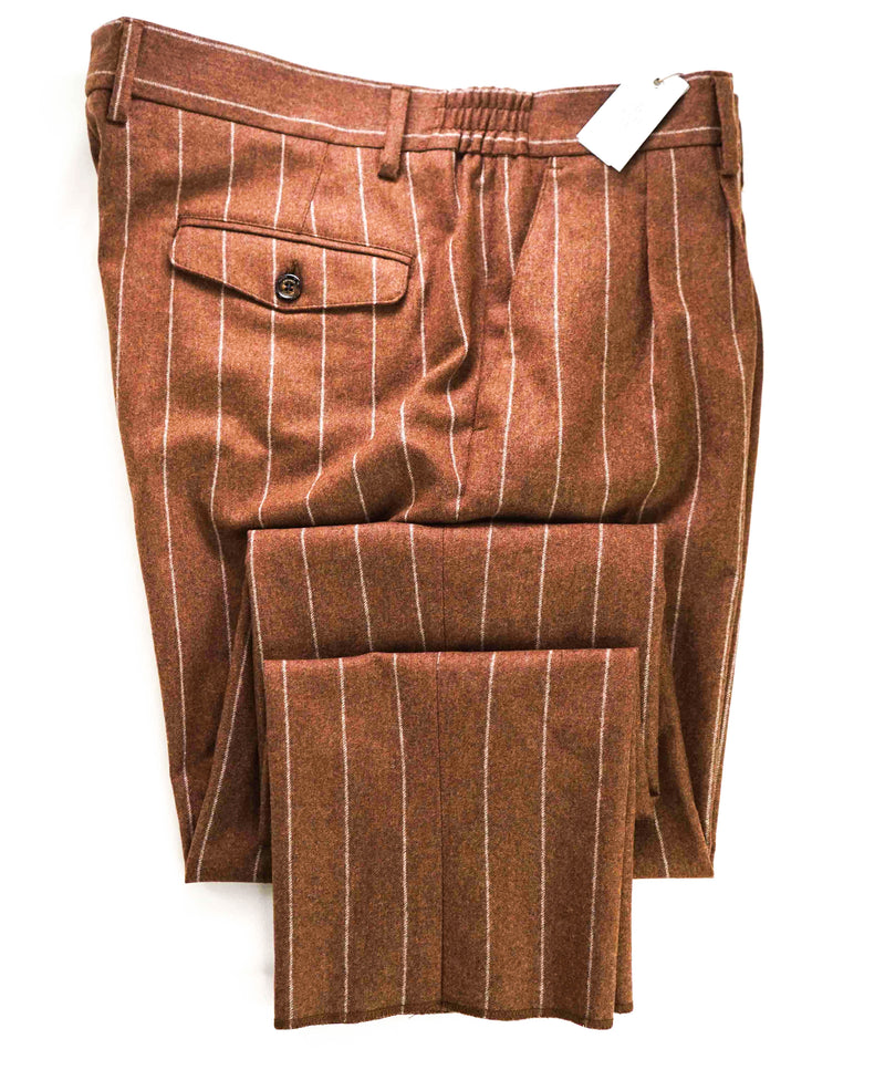$1,795 ELEVENTY -*PLATINUM LINE* CASHMERE Brown Chalk Stripe Pants- 37W