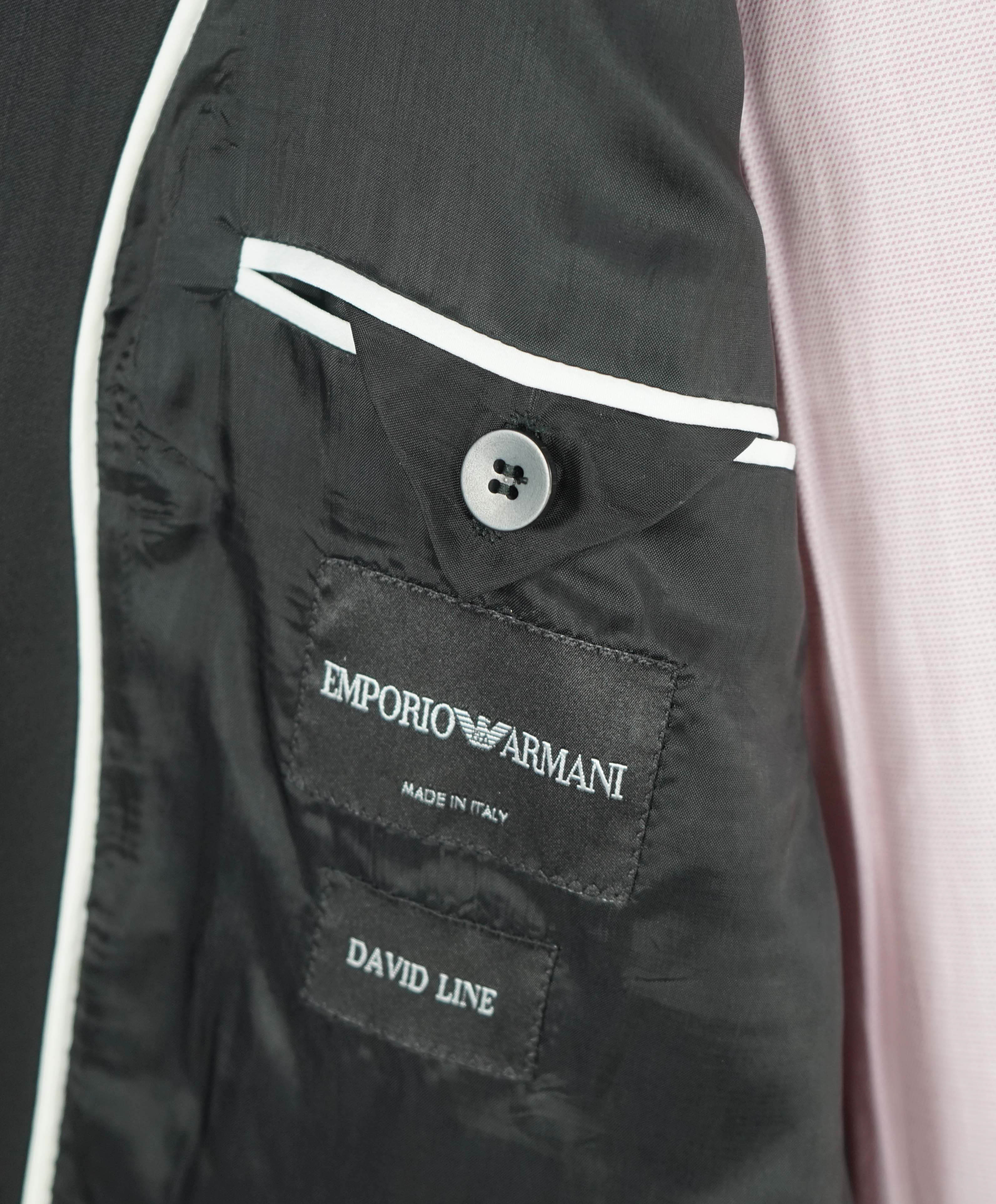 $1,595 EMPORIO ARMANI- Black *DAVID LINE* Peak Lapel 1-Btn Blazer - 48R