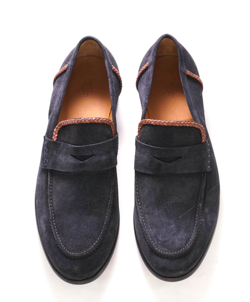 $595 ELEVENTY - Blue Suede Loafer BRAIDED Brunello Dress Shoes - 10 US (43EU)