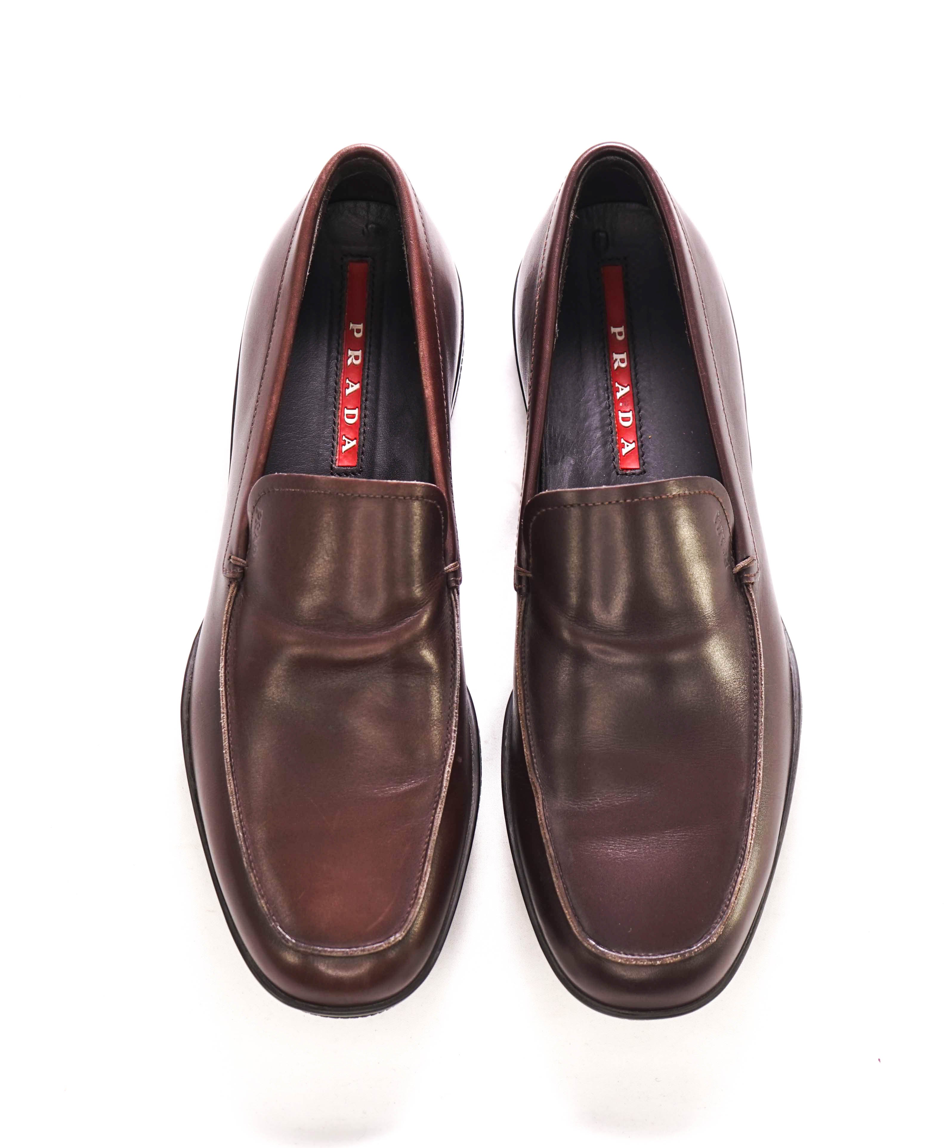 $795 PRADA - *LINEA ROSSA* Brown Slip On Logo Vamp Loafer - 8 US (7 Prada)