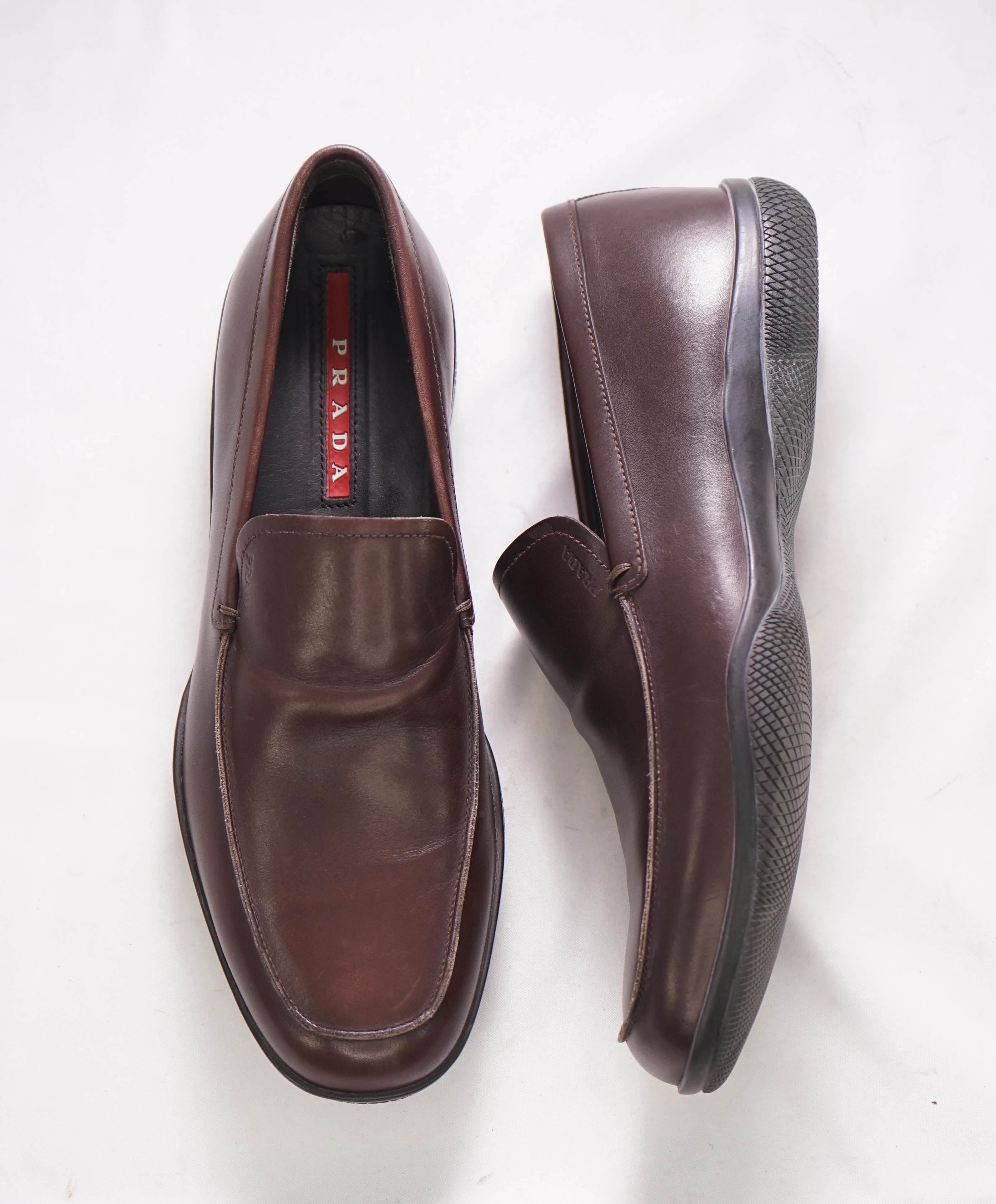 $795 PRADA - *LINEA ROSSA* Brown Slip On Logo Vamp Loafer - 8 US (7 Prada)