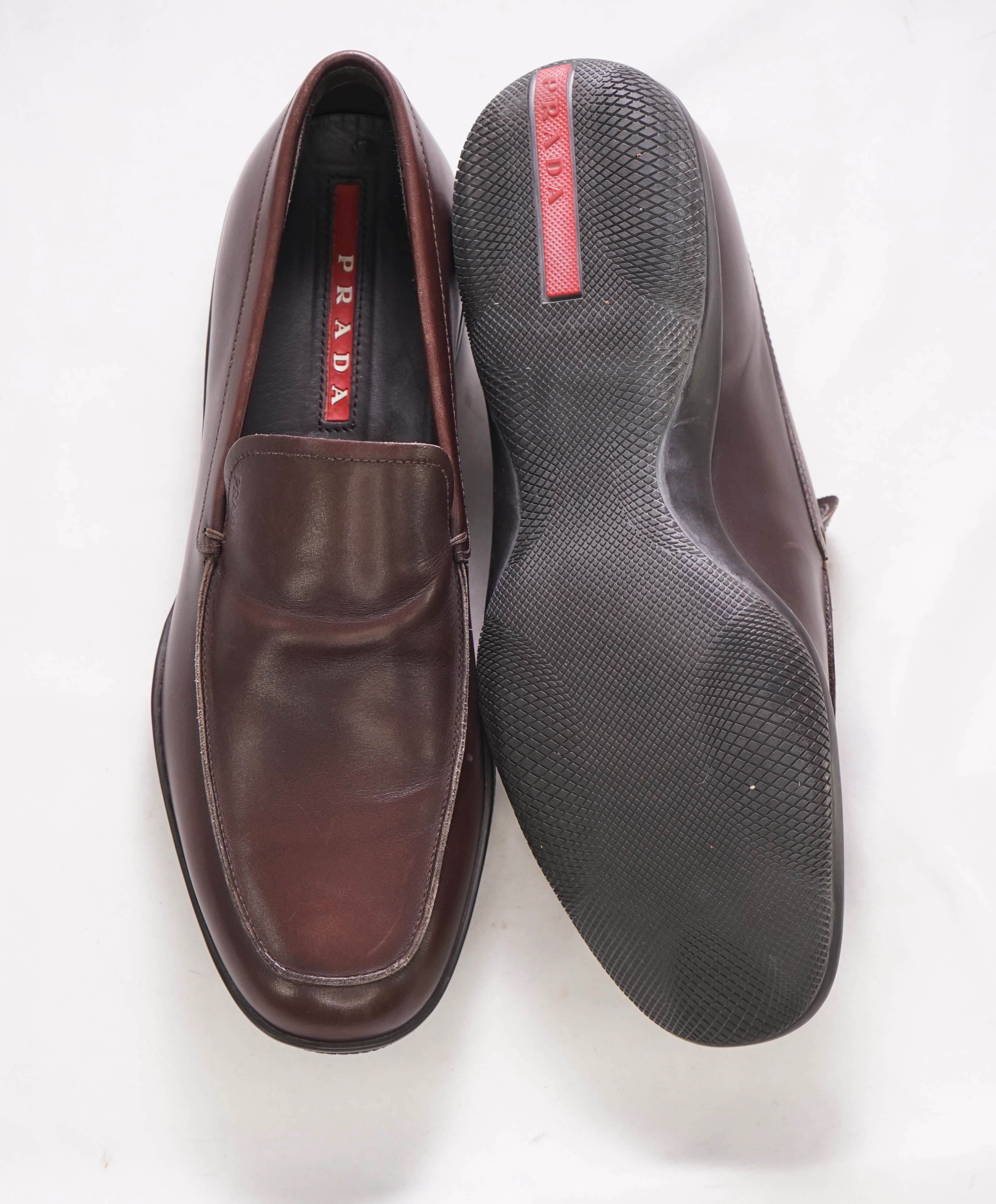 $795 PRADA - *LINEA ROSSA* Brown Slip On Logo Vamp Loafer - 8 US (7 Prada)