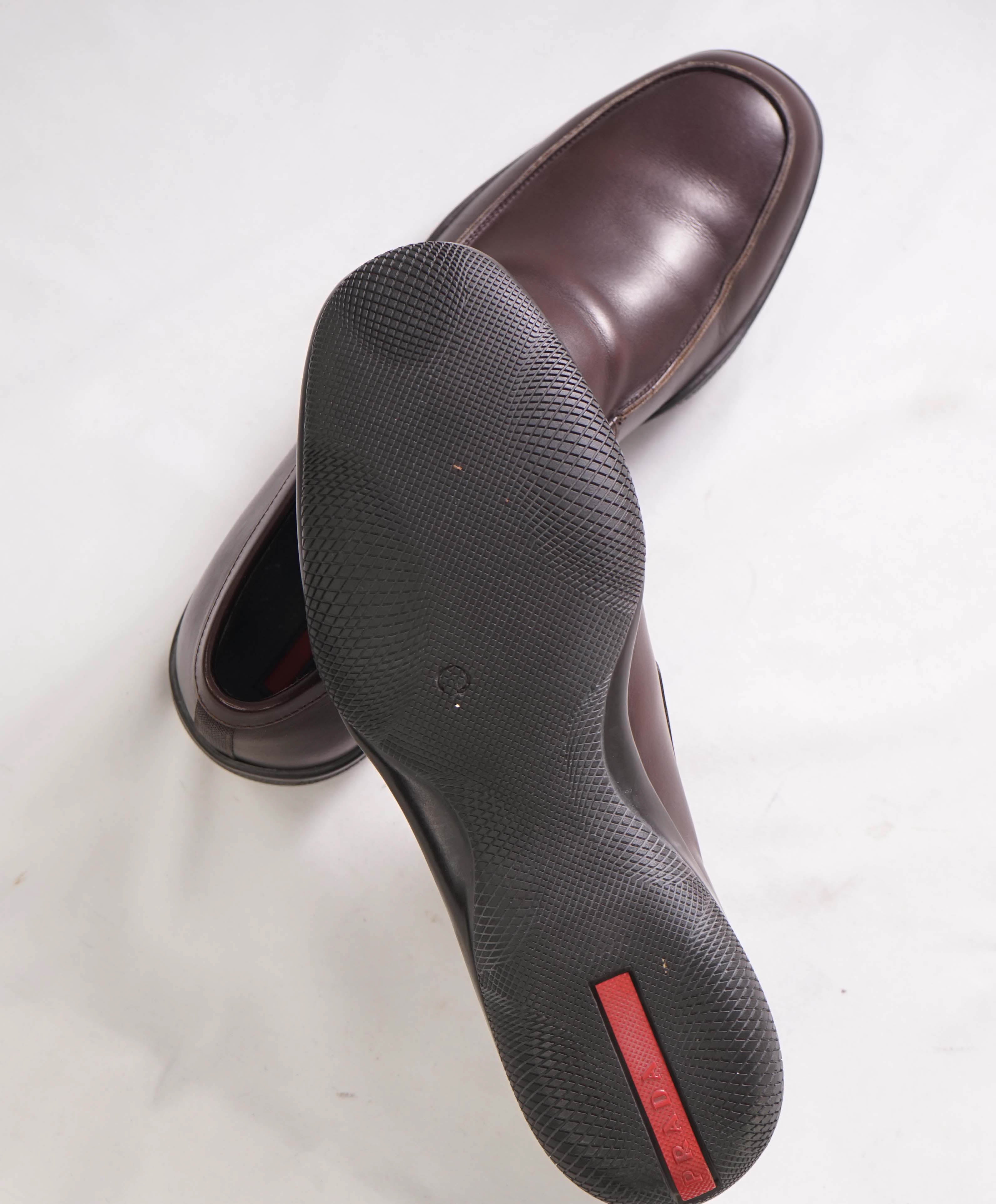 $795 PRADA - *LINEA ROSSA* Brown Slip On Logo Vamp Loafer - 8 US (7 Prada)