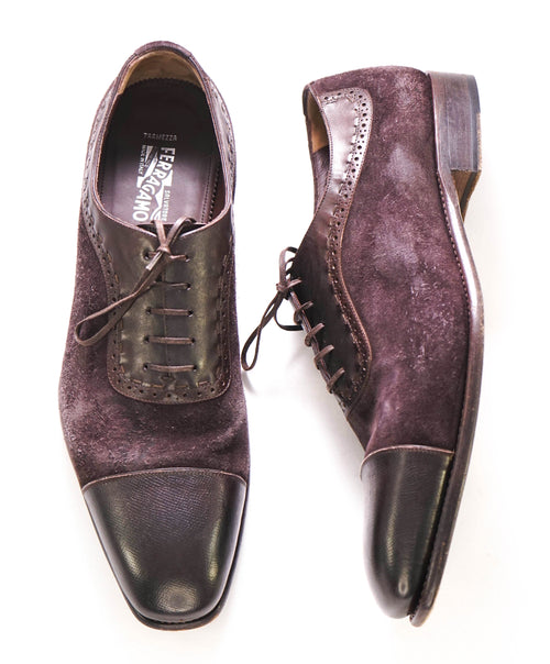 $1,250 SALVATORE FERRAGAMO - "TRAMEZZA" Burgundy Mixed Media Oxford - 13 E US