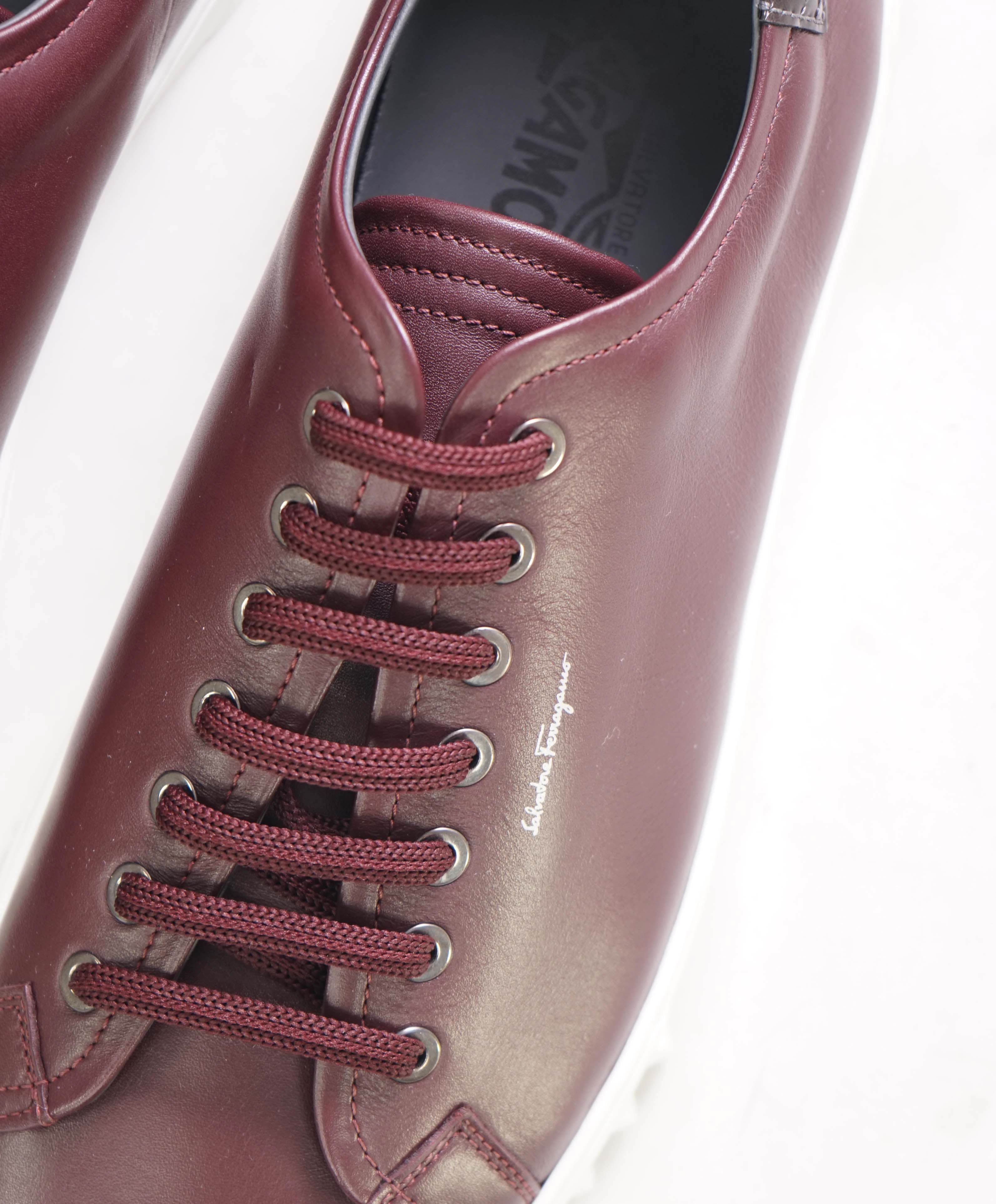 $750 SALVATORE FERRAGAMO - *Rhinoceros* Burgundy Gancini Sneaker - 10.5 M US
