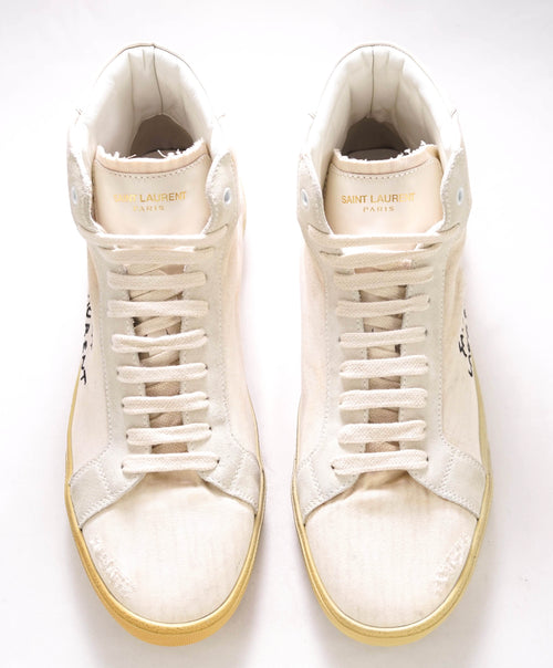 $850 SAINT LAURENT - Court Hightop Sneakers White Canvas/Leather - 10.5 (43.5EU)