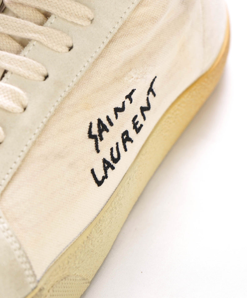 $850 SAINT LAURENT - Court Hightop Sneakers White Canvas/Leather - 10.5 (43.5EU)