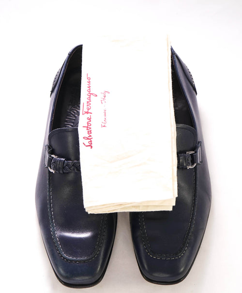 $860 SALVATORE FERRAGAMO -  "Nelli" Blue Braided Gancini Bit Loafer - 8.5 US