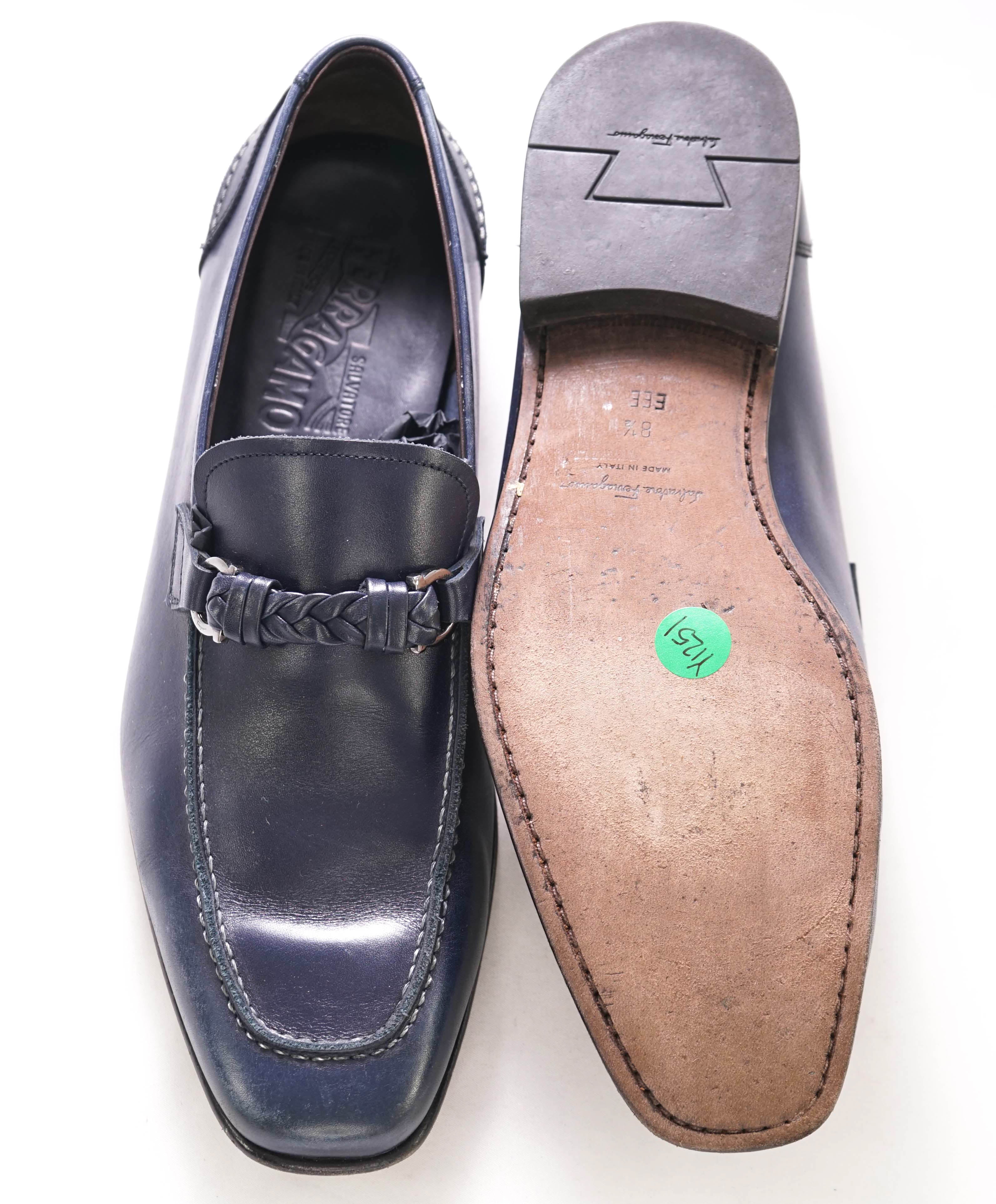 $860 SALVATORE FERRAGAMO -  "Nelli" Blue Braided Gancini Bit Loafer - 8.5 US