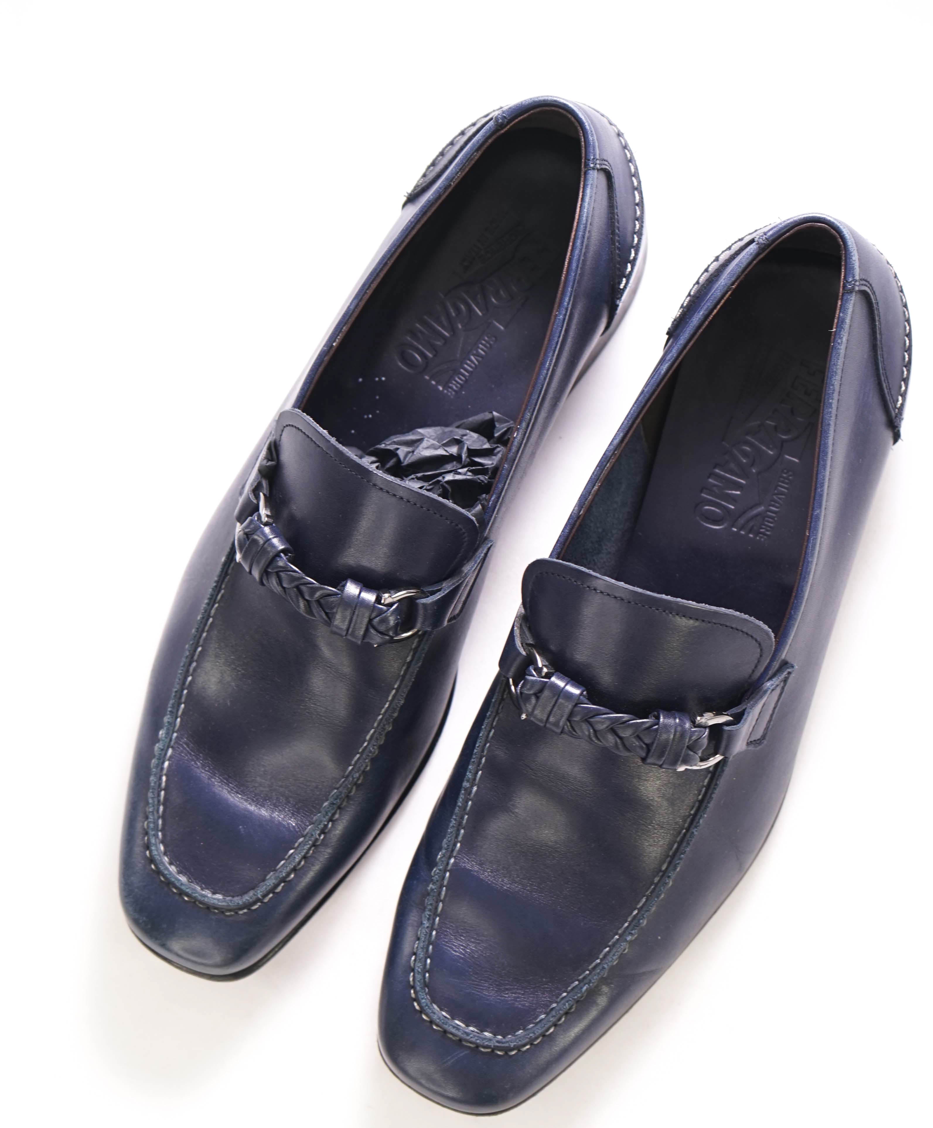 $860 SALVATORE FERRAGAMO -  "Nelli" Blue Braided Gancini Bit Loafer - 8.5 US