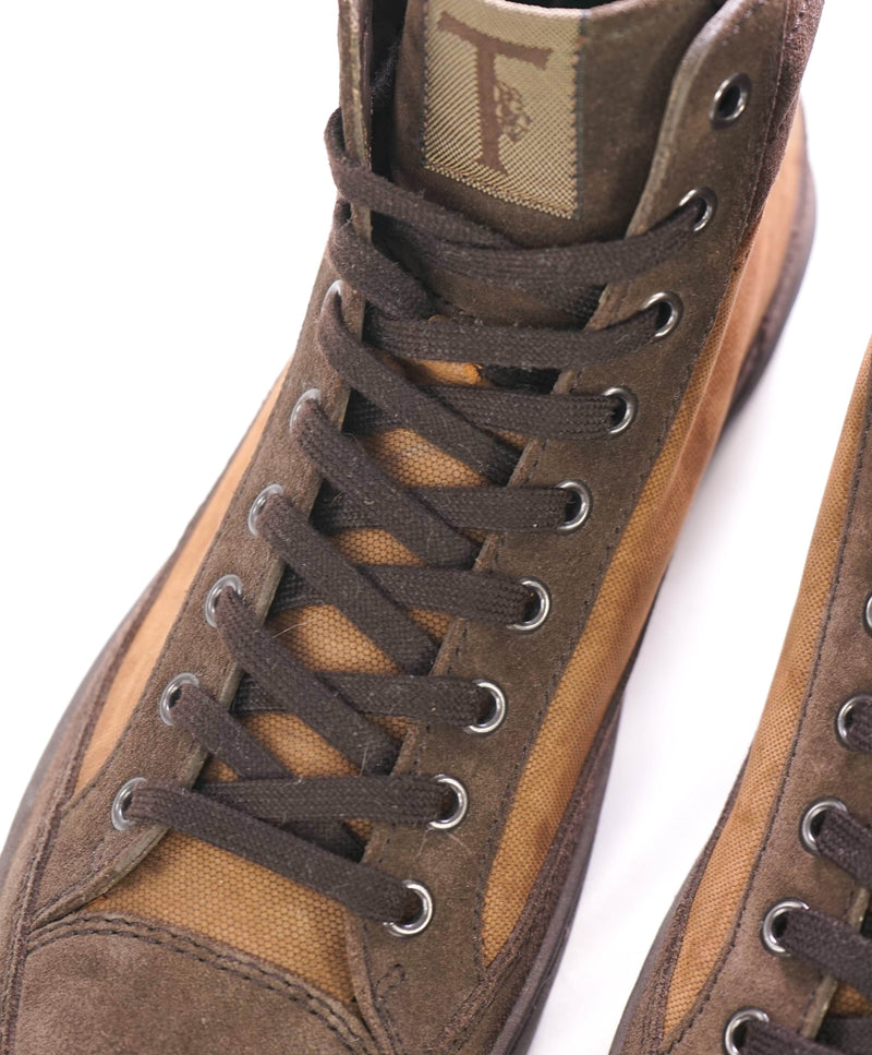 TOD’S - Brown Mixed Media High Top Logo Sneakers - 7.5US (6.5T)