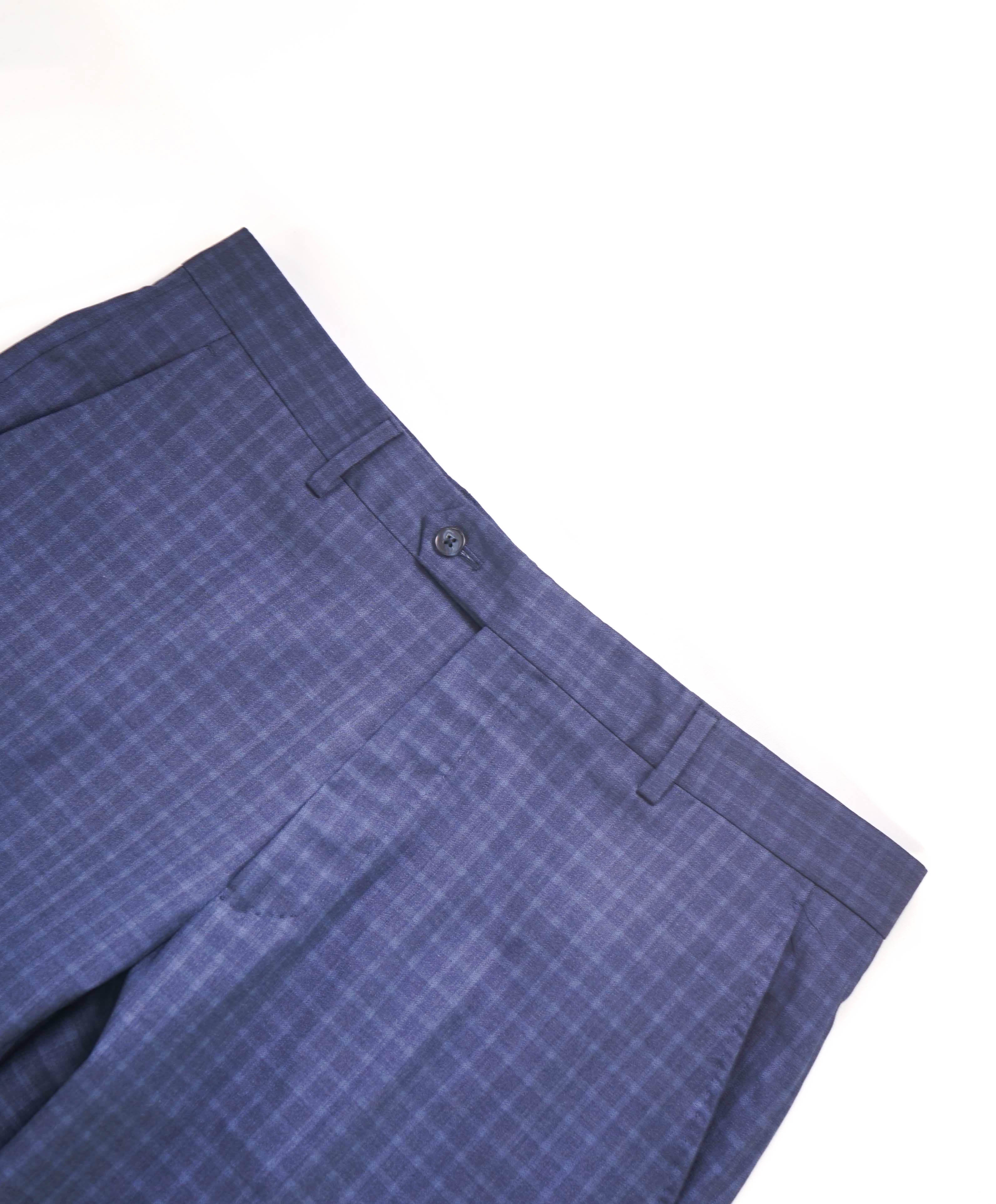 SAKS FIFTH AVE - Blue "MODERN" Check WOOL MADE IN ITALY Flat Front Dress Pants - 36W