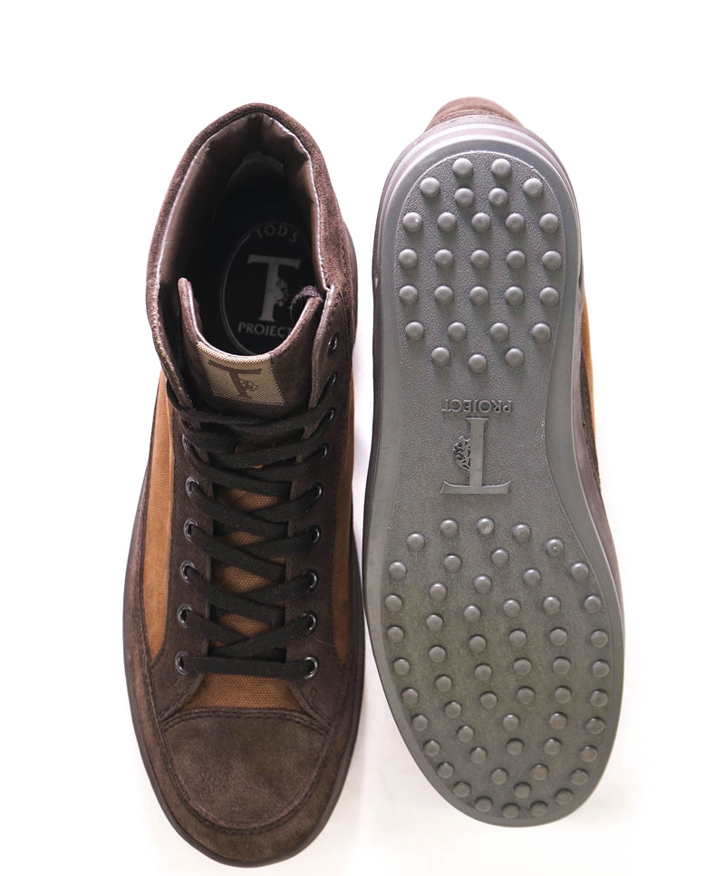 TOD’S - Brown Mixed Media High Top Logo Sneakers - 7.5US (6.5T)
