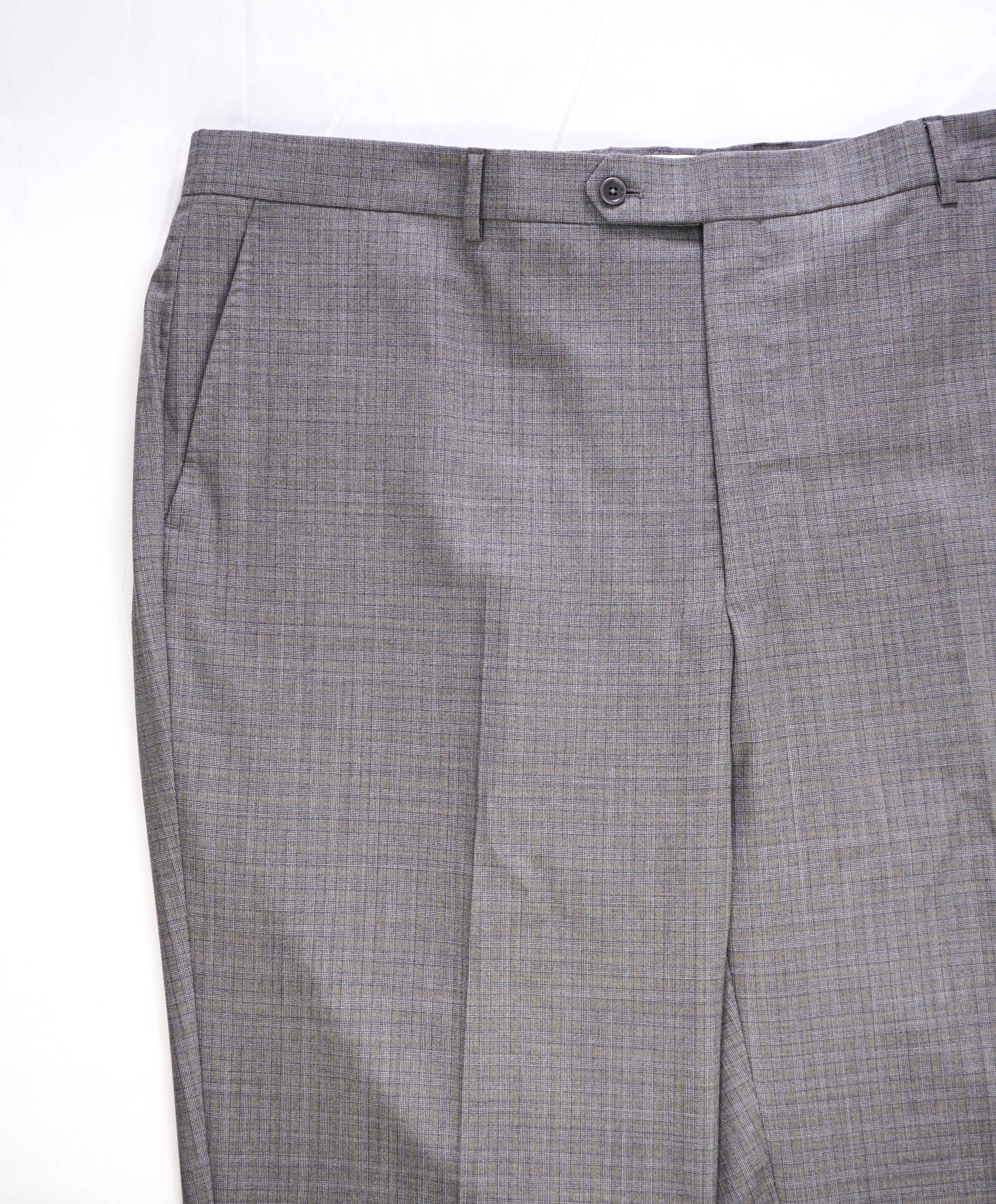 $425 SAKS FIFTH AVE - Wool/Silk Gray Check MADE ITALY Flat Front Dress Pants -  42W