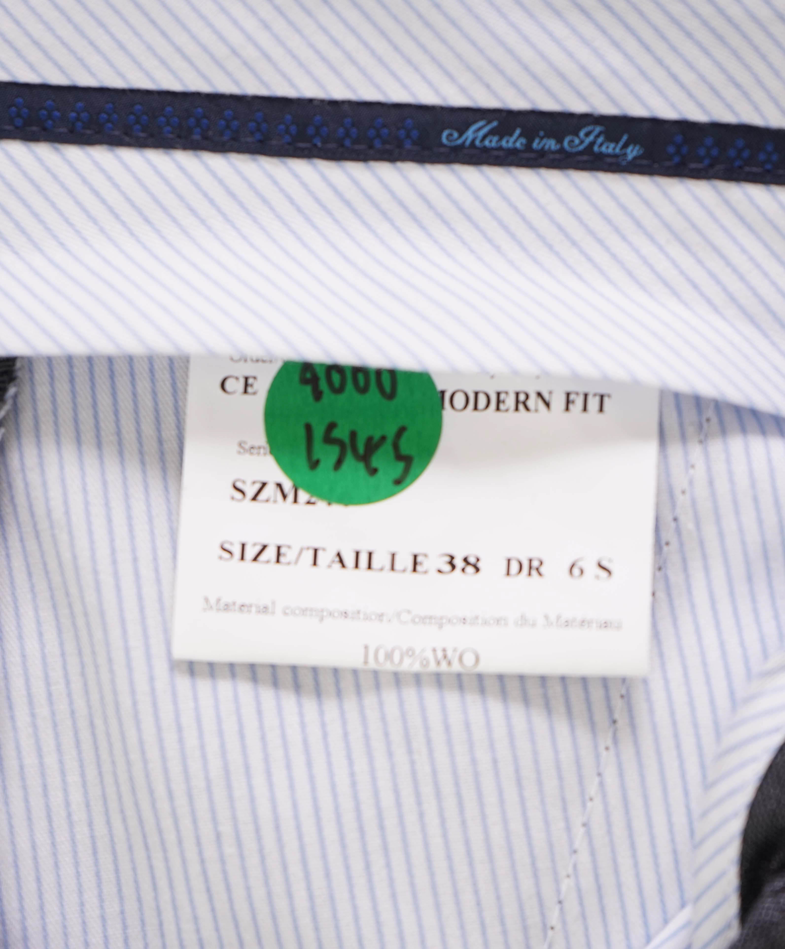 $425 SAKS FIFTH AVE -Wool Gray Check "Modern"MADE ITALY Flat Front Dress Pants-  32W