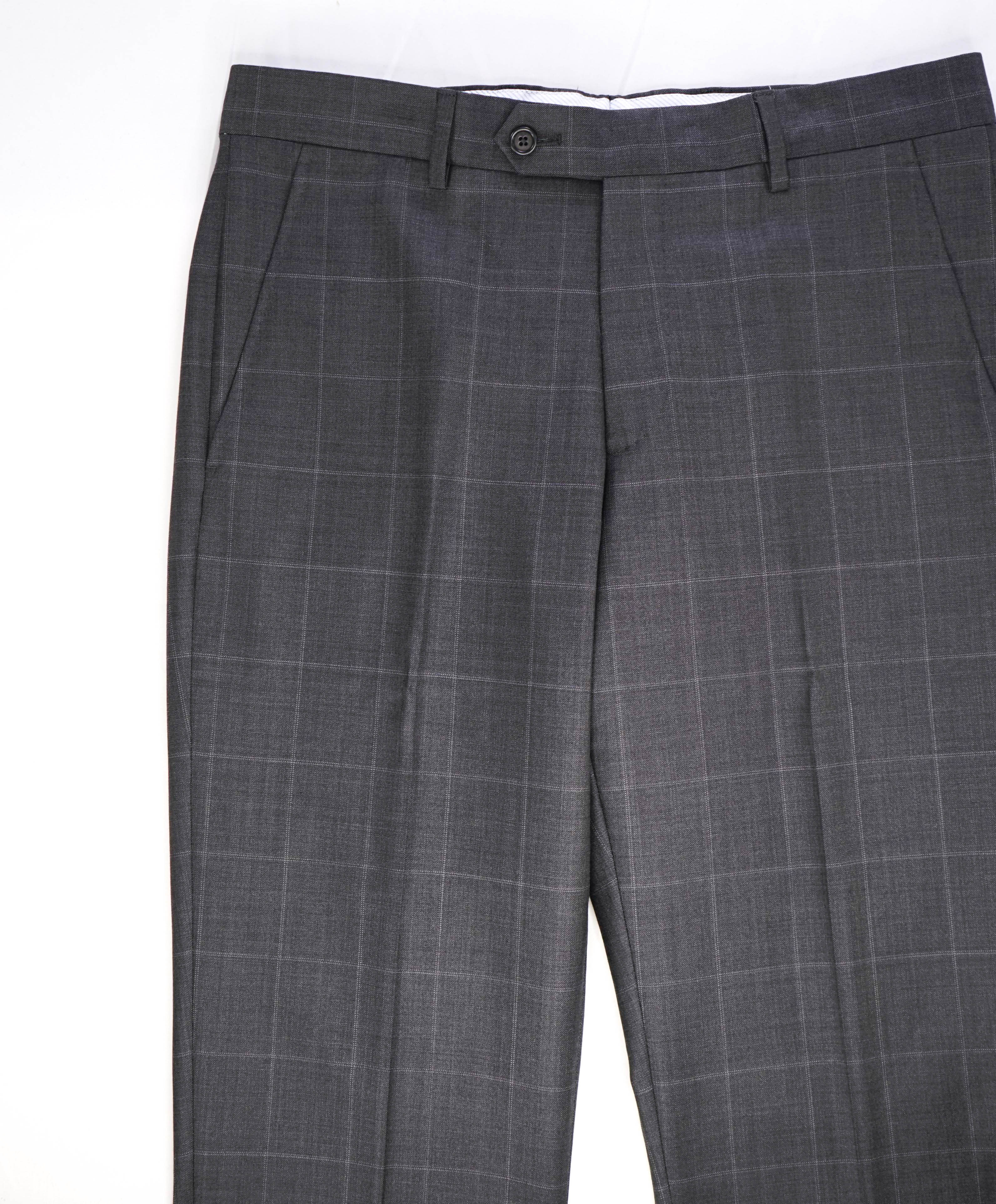 $425 SAKS FIFTH AVE -Wool Gray Check "Modern"MADE ITALY Flat Front Dress Pants-  32W