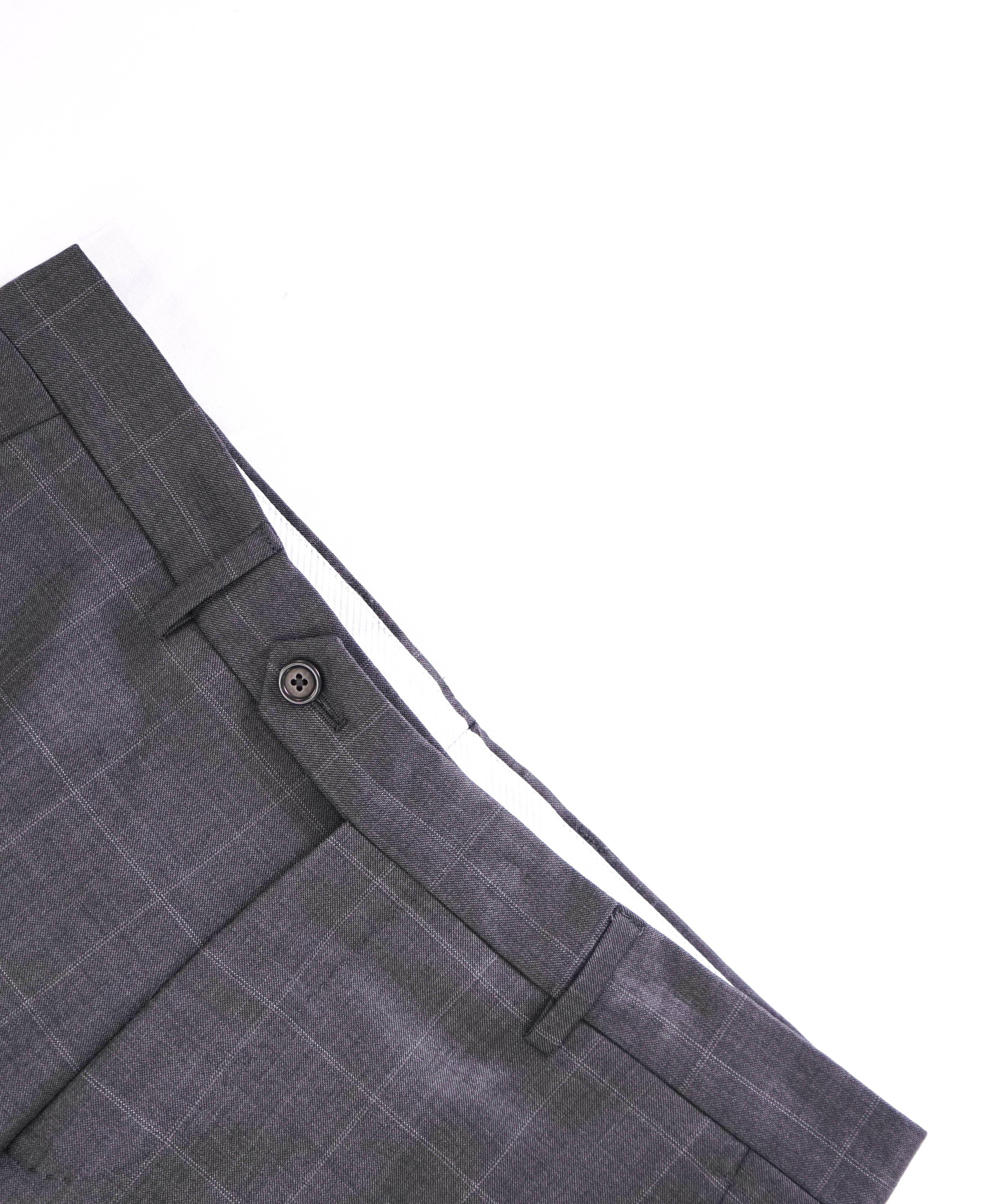 $425 SAKS FIFTH AVE -Wool Gray Check "Modern"MADE ITALY Flat Front Dress Pants-  32W