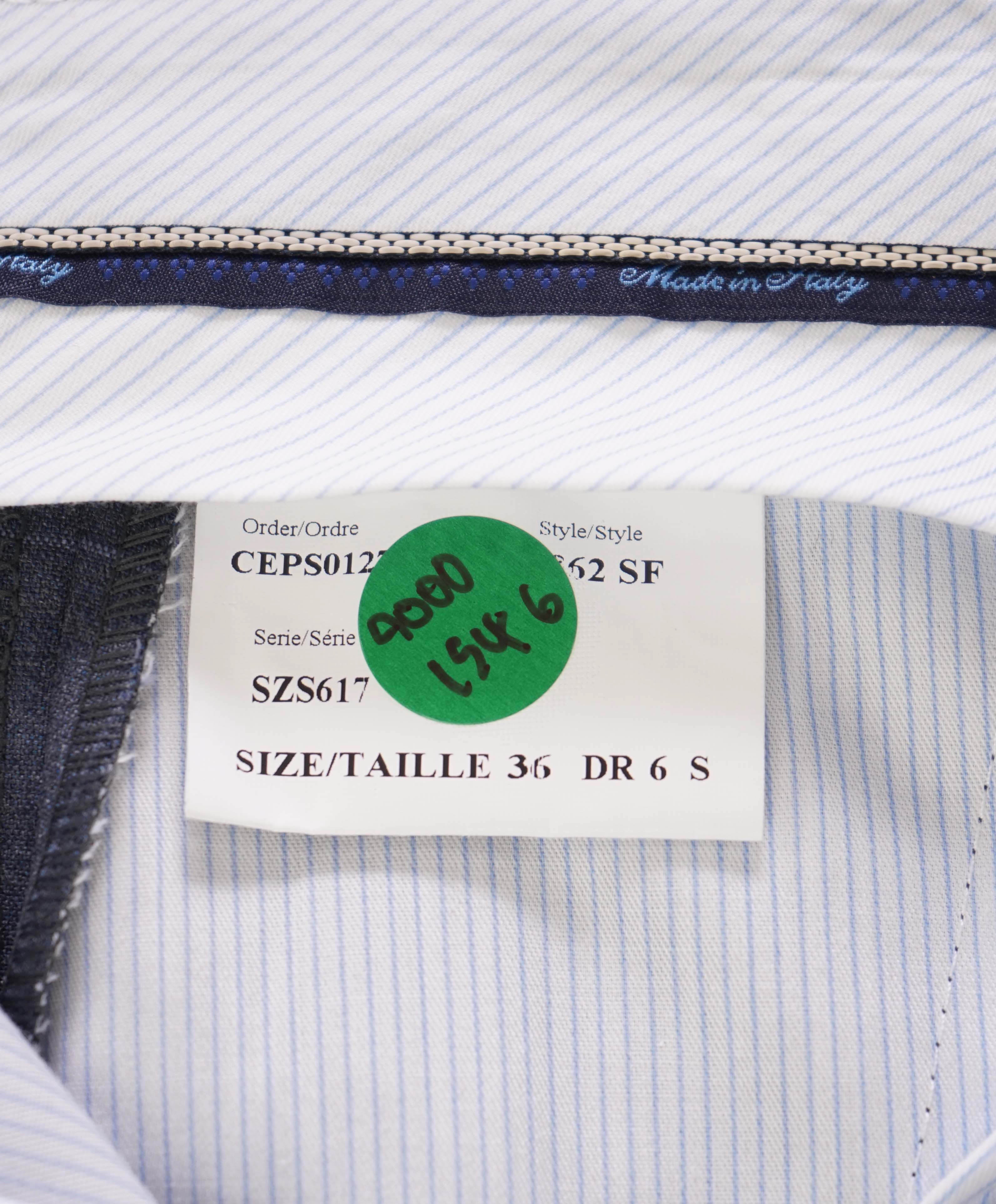 $425 SAKS FIFTH AVE -Wool Blue Check "Slim"MADE ITALY Flat Front Dress Pants-  30W