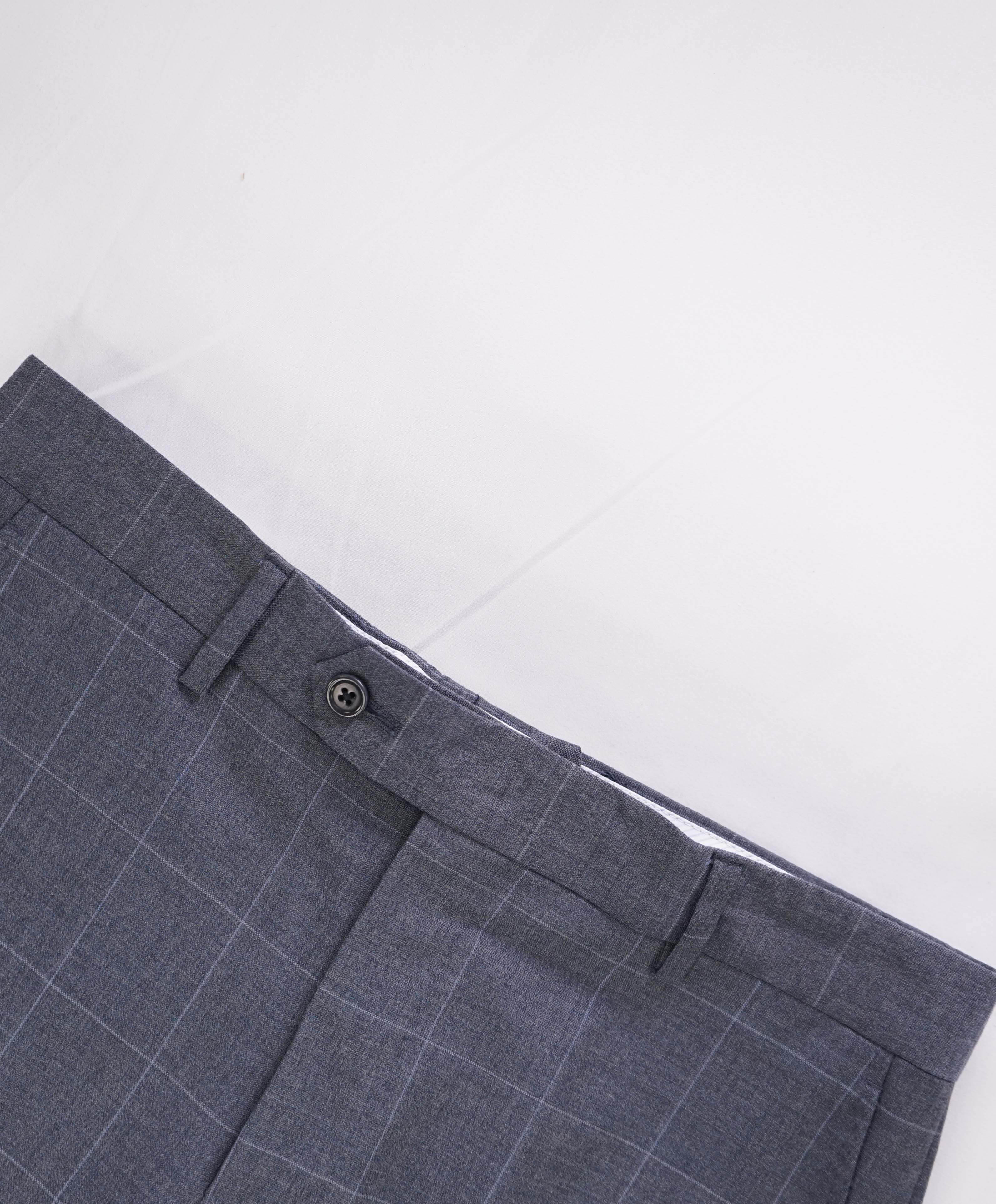$425 SAKS FIFTH AVE -Wool Blue Check "Slim"MADE ITALY Flat Front Dress Pants-  30W