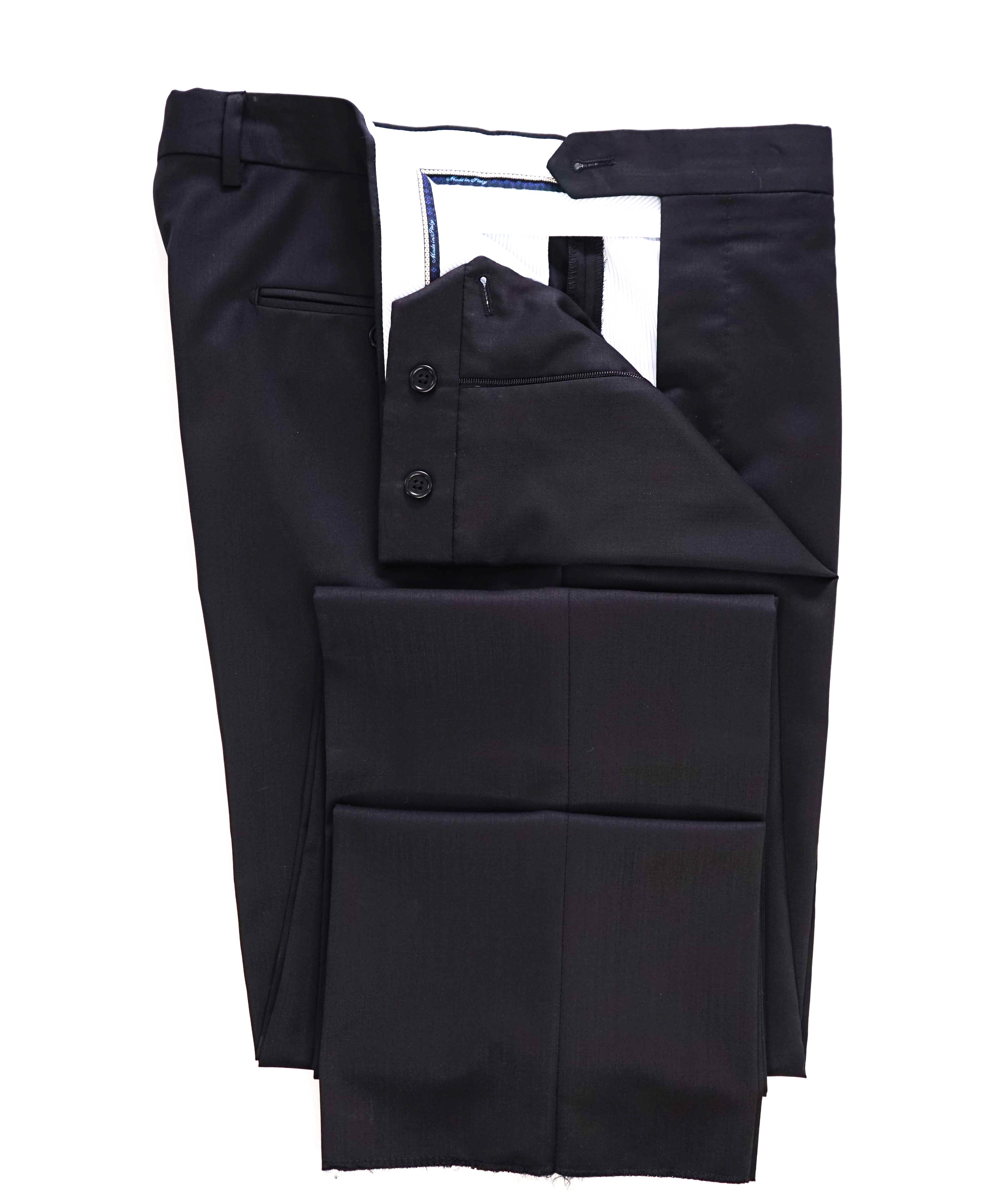 $425 SAKS FIFTH AVE -  Black Wool/Silk*SLIM*MADE ITALY Flat Front Dress Pants -  34W