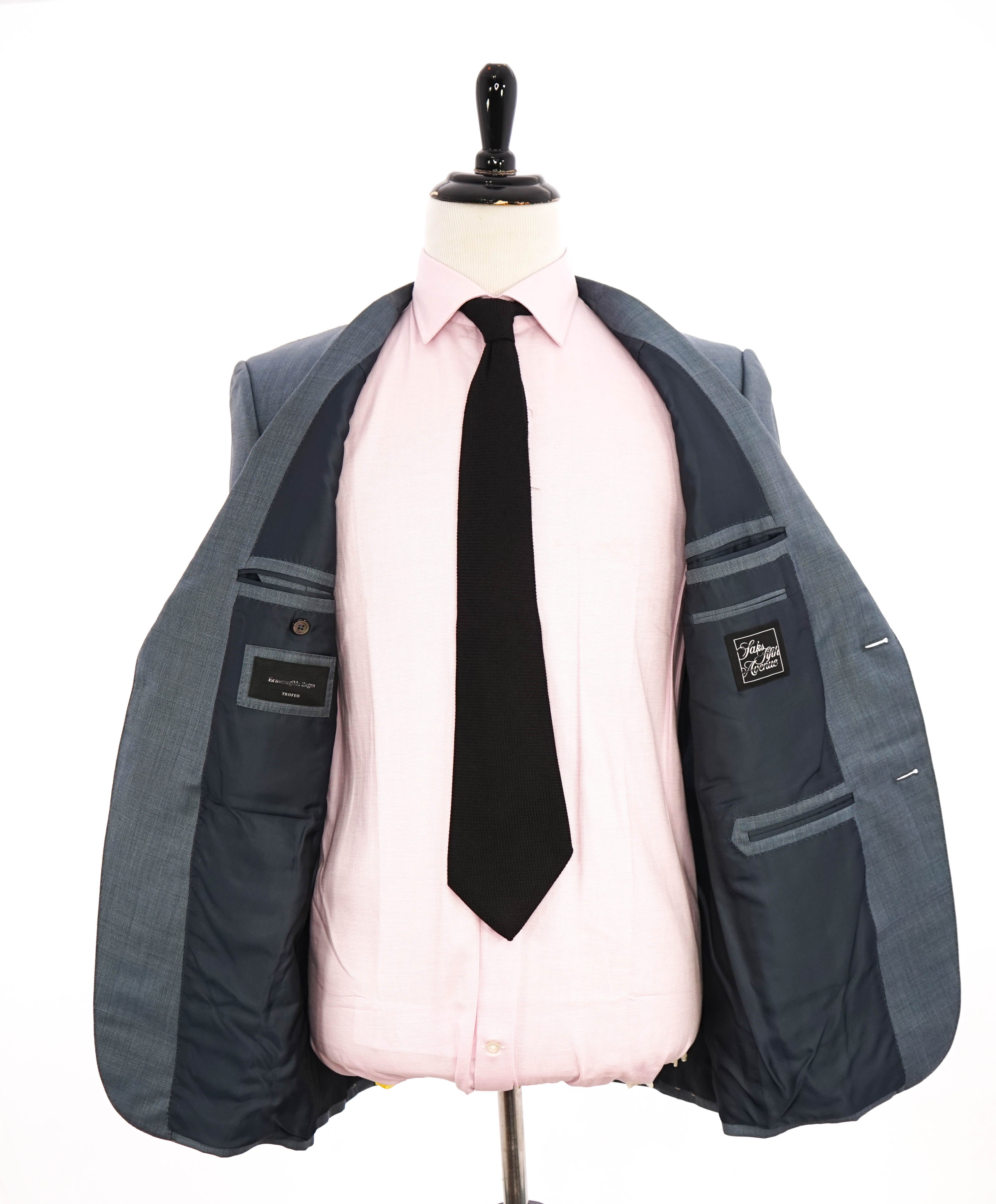 $3,250 ERMENEGILDO ZEGNA -"TROFEO" Pastel Blue Check Blazer - 42R