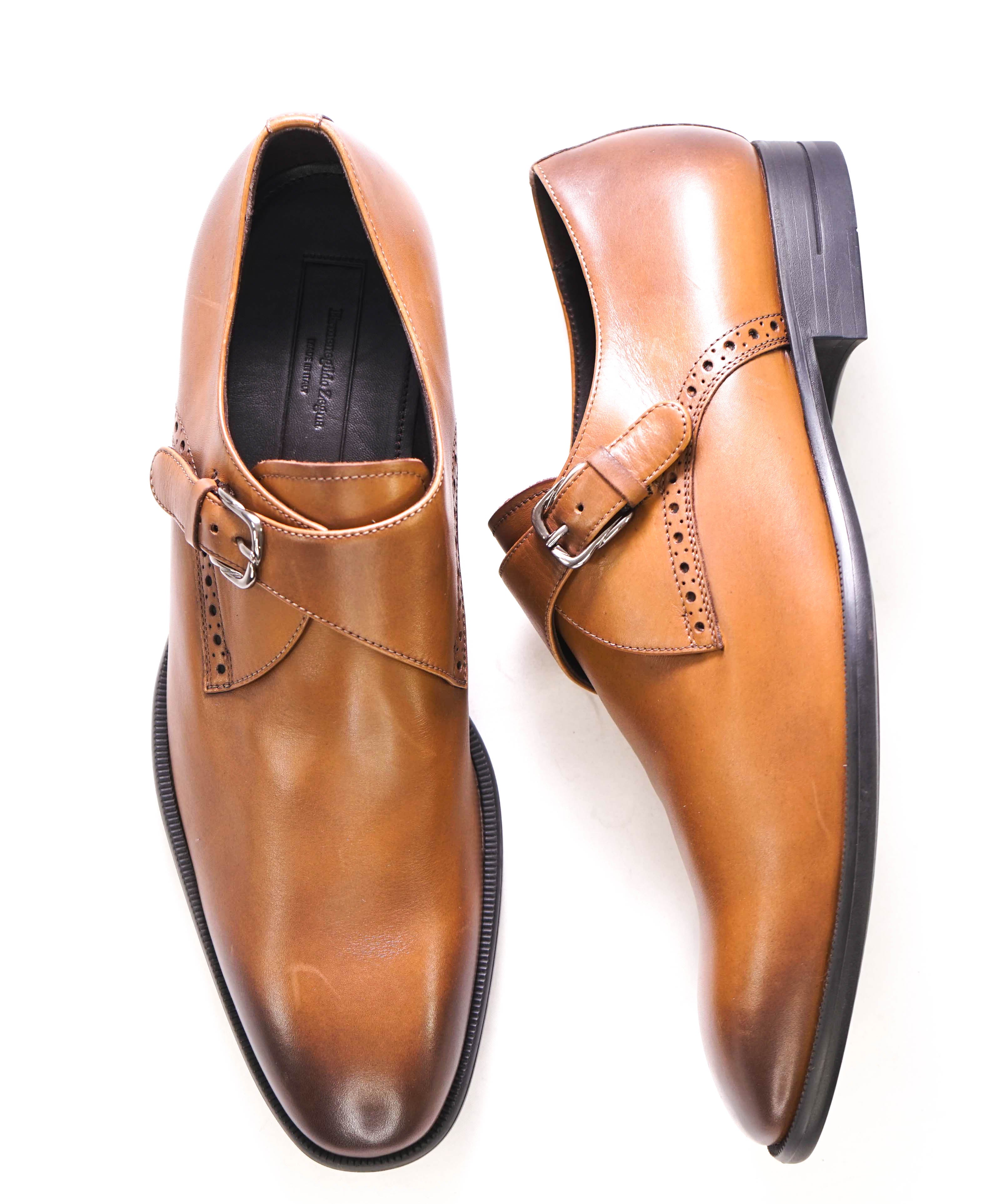 $960 ERMENEGILDO ZEGNA - "Sienna Flex" Brown Monk Strap Loafers - 11.5 US