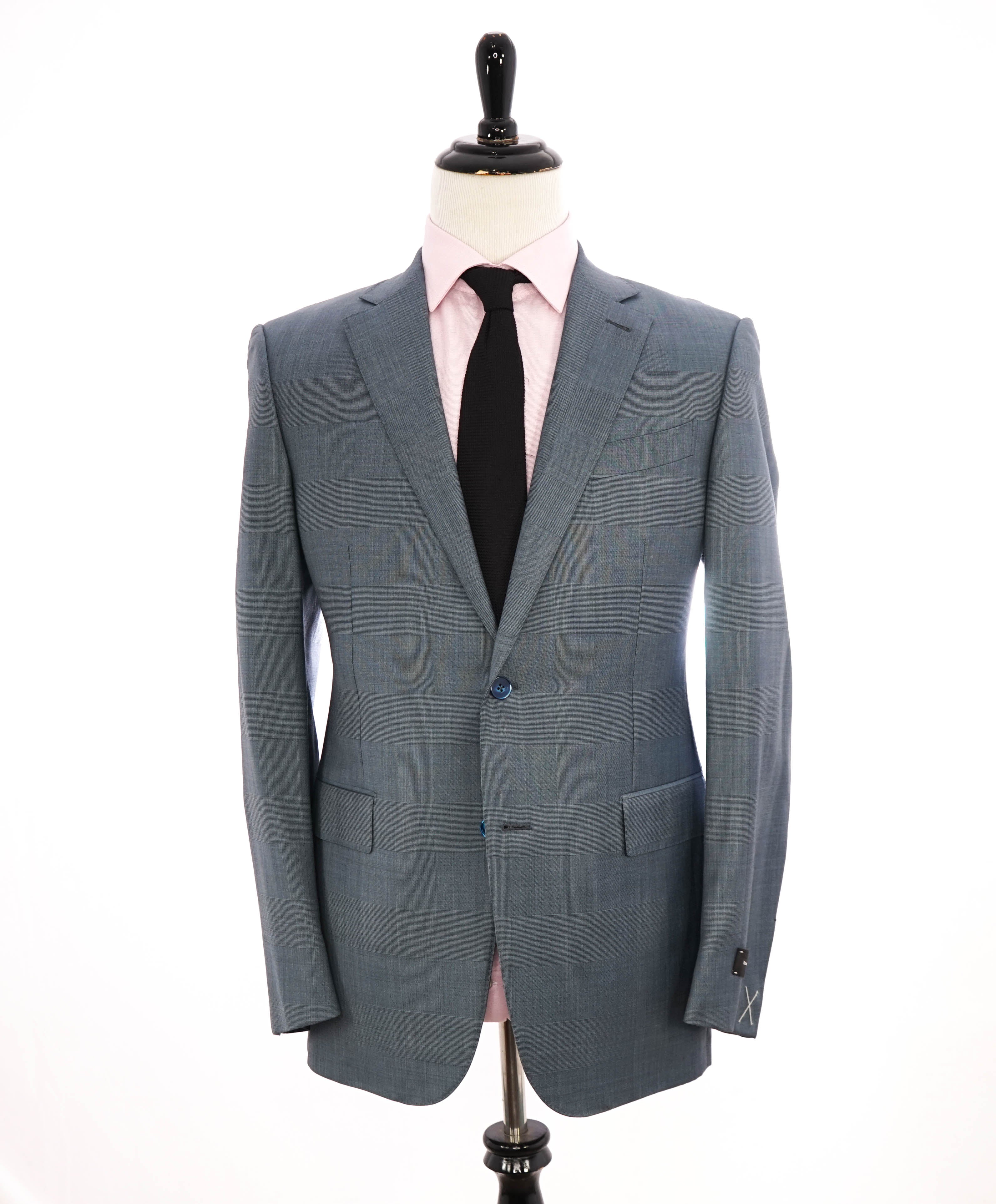 $3,250 ERMENEGILDO ZEGNA -"TROFEO" Pastel Blue Check Blazer - 42R