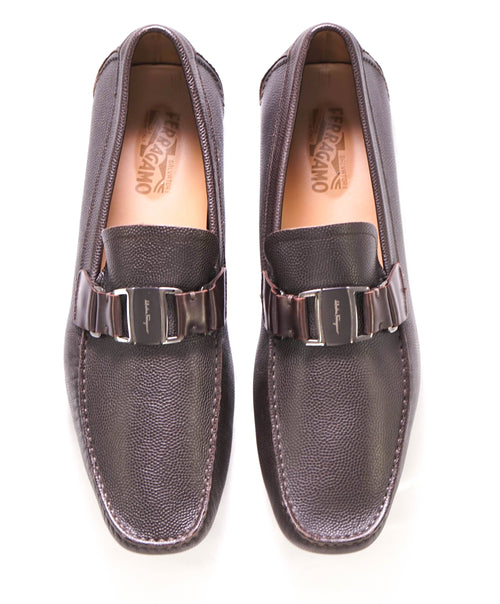 SALVATORE FERRAGAMO - “Sardegna 2" Brown Pebbled Leather Loafers - 13 D