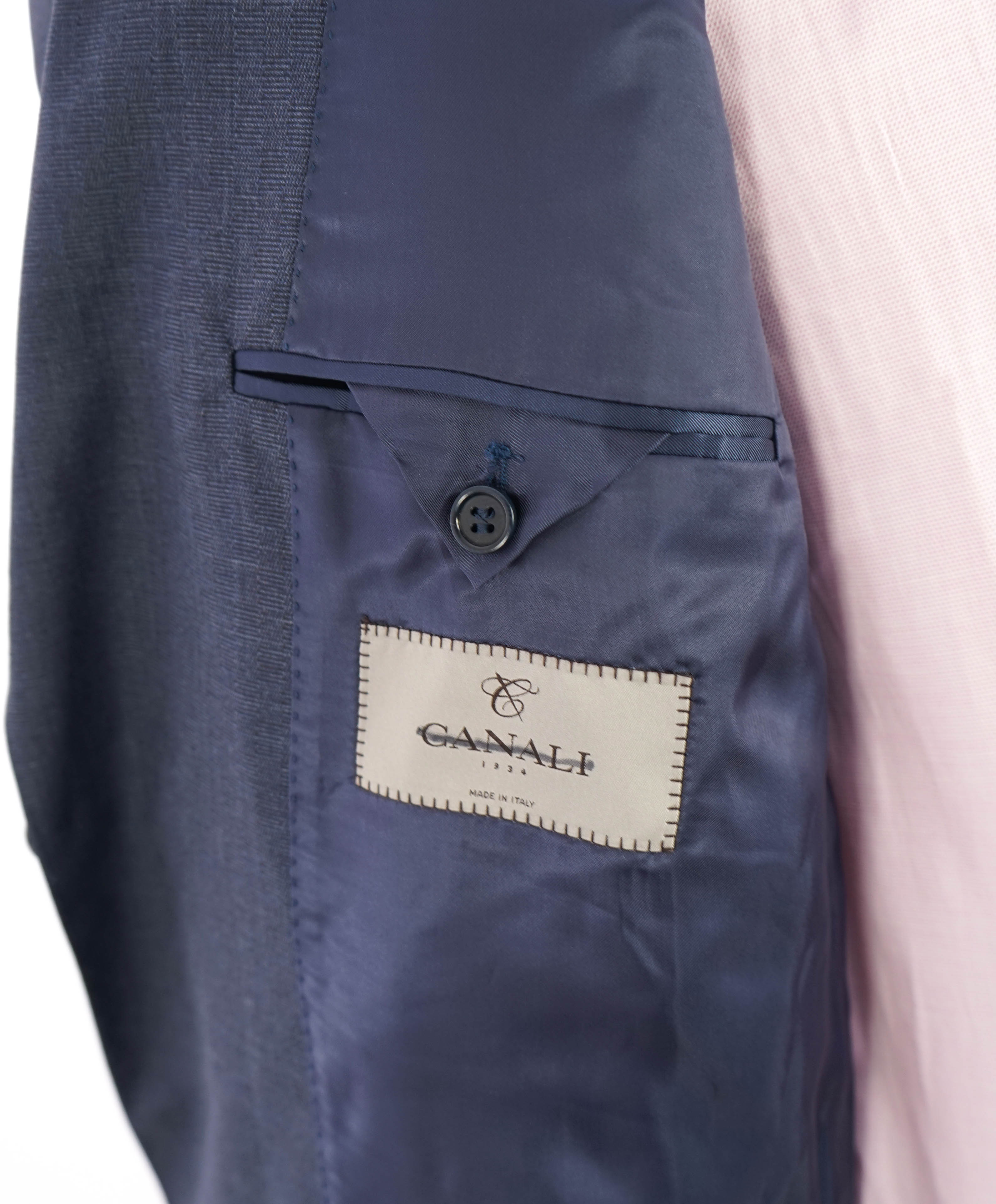 $1,895 CANALI - GEOMETRIC Square Check Mid Blue Blazer - 44L