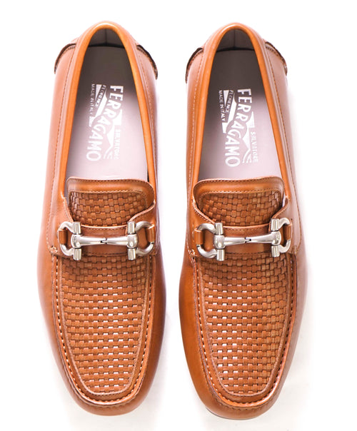 $795 SALVATORE FERRAGAMO - "Parigi 16" Brown Braided Gancini Loafer - 8D