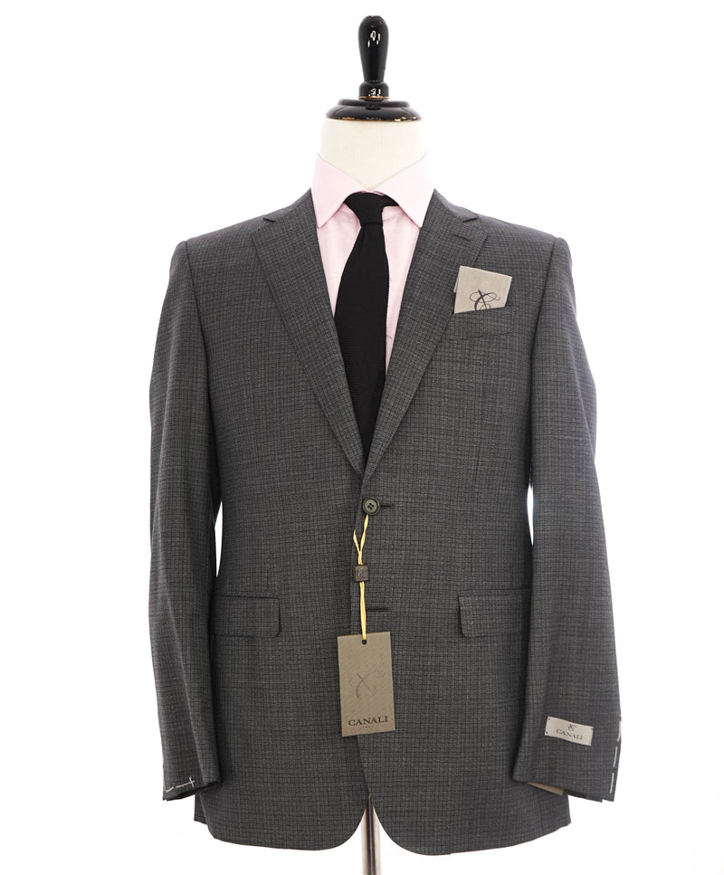 $1,895 CANALI - Gray Basket Weave Abstract Check Blazer - 40R